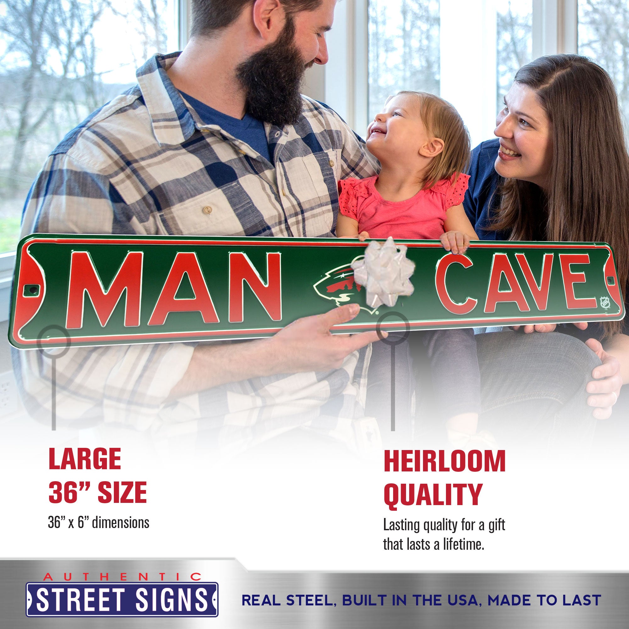Minnesota Wild - MAN CAVE - Embossed Steel Street Sign