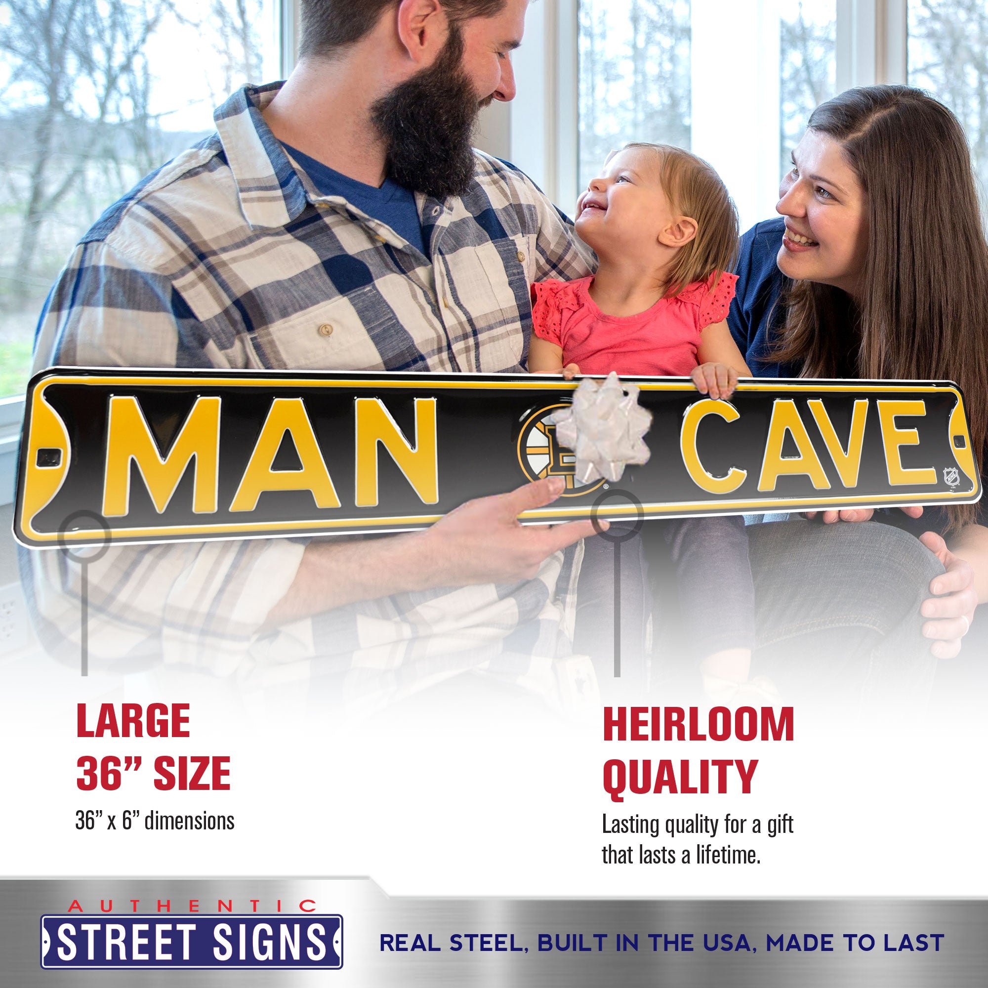 Boston Bruins - MAN CAVE - Embossed Steel Street Sign