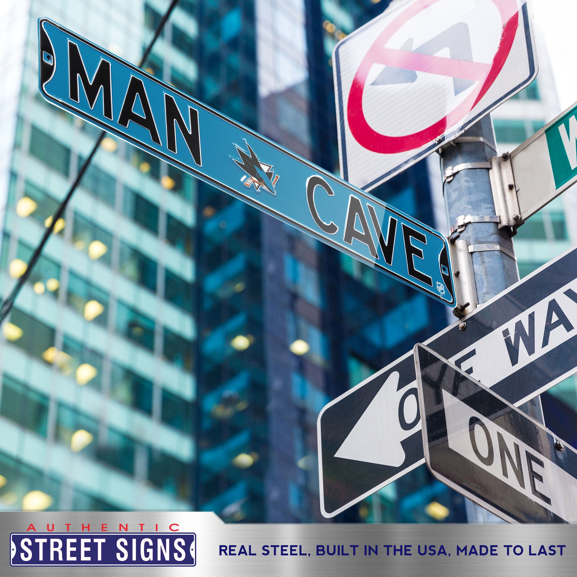 San Jose Sharks - MAN CAVE - Embossed Steel Street Sign