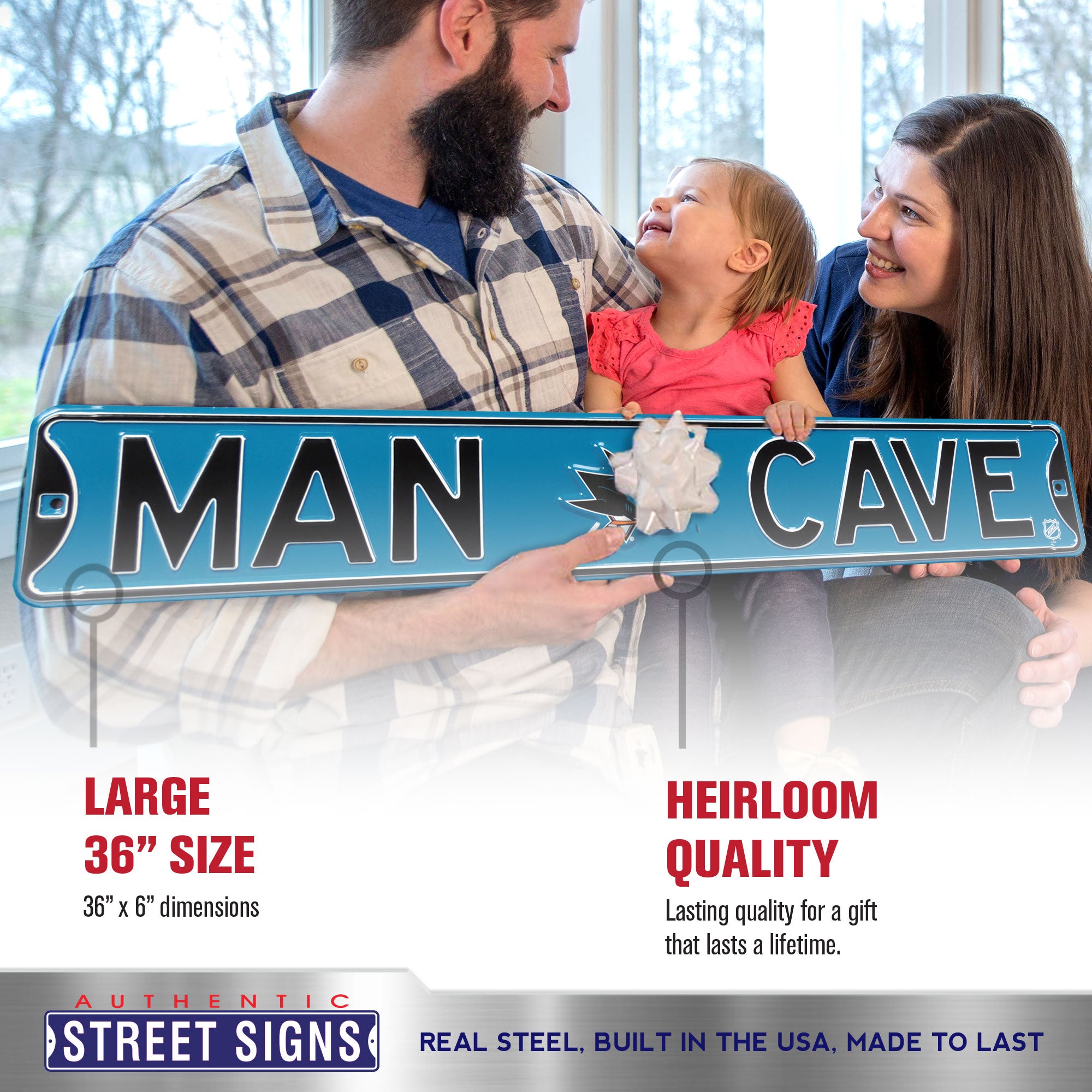 San Jose Sharks - MAN CAVE - Embossed Steel Street Sign
