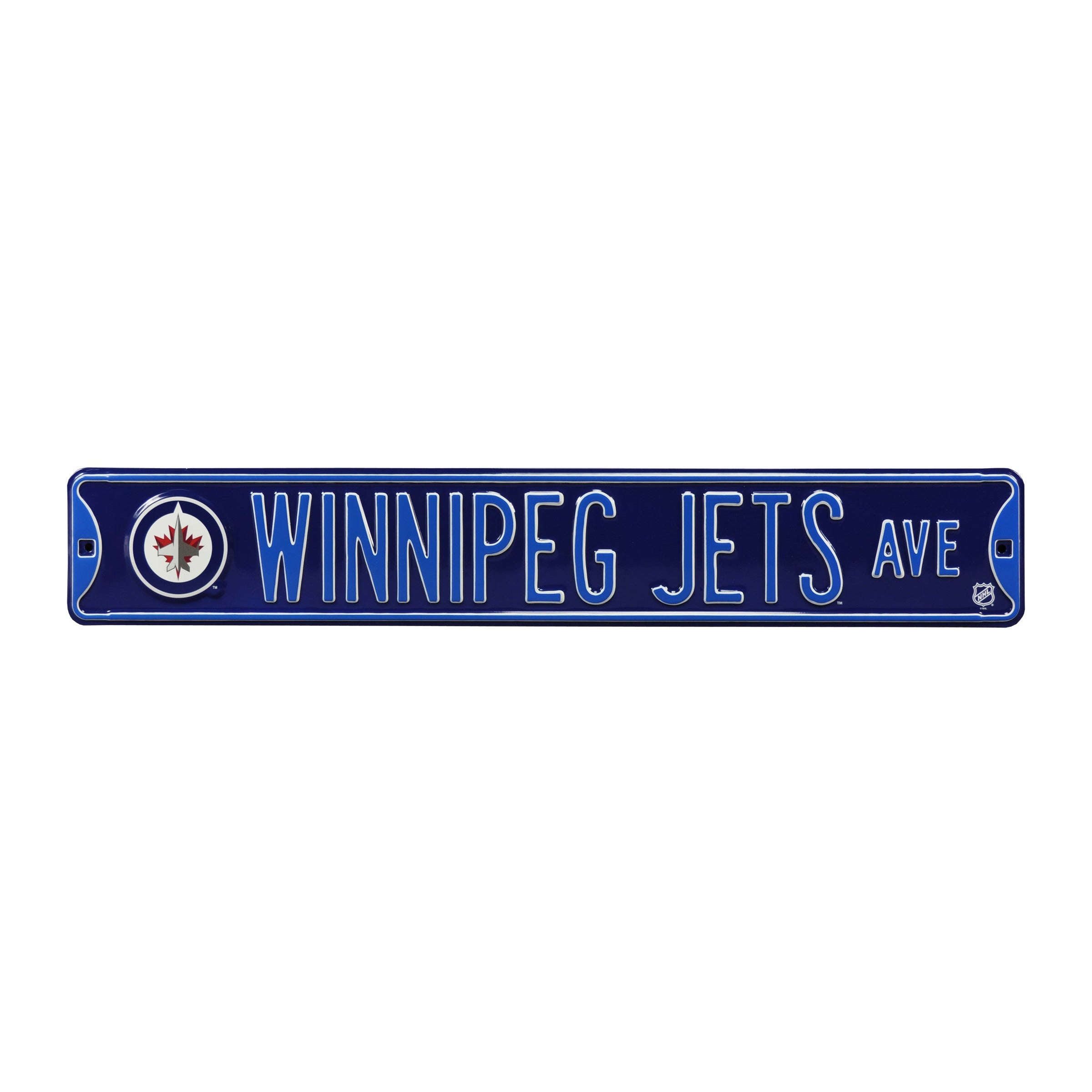 Winnipeg Jets - WINNIPEG JETS AVE - Navy Logo Embossed Steel Street Sign