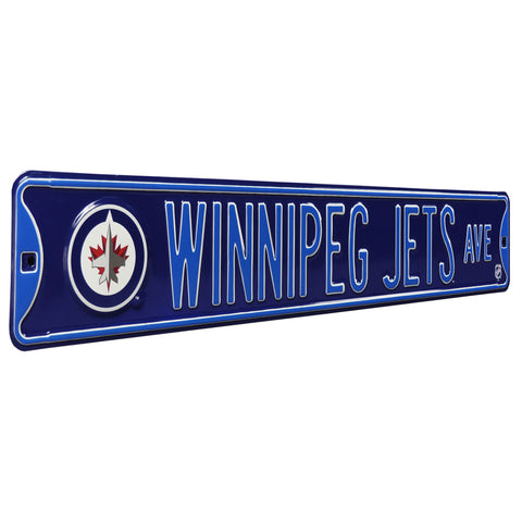 Winnipeg Jets - WINNIPEG JETS AVE - Navy Logo Embossed Steel Street Sign