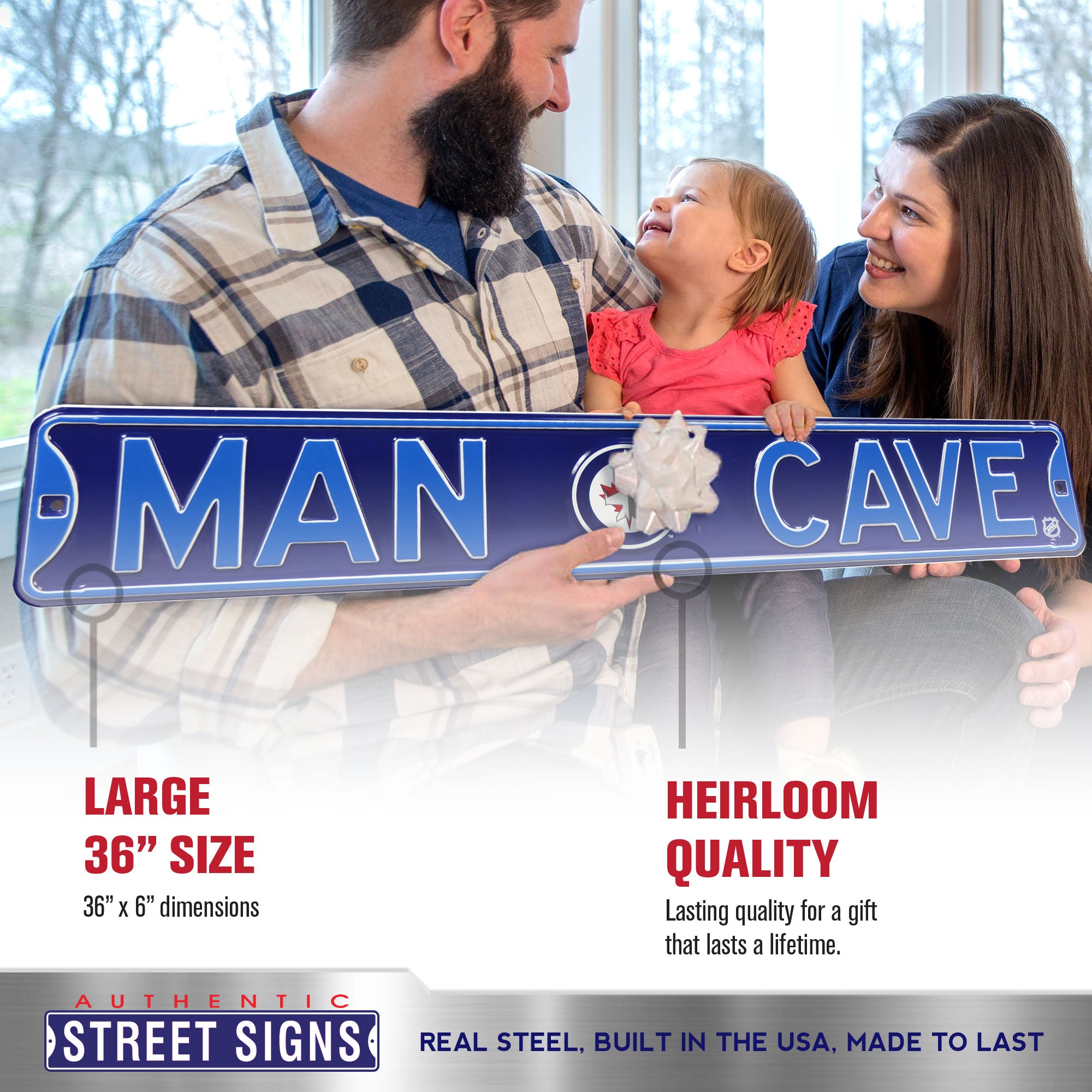 Winnipeg Jets - MAN CAVE - Embossed Steel Street Sign