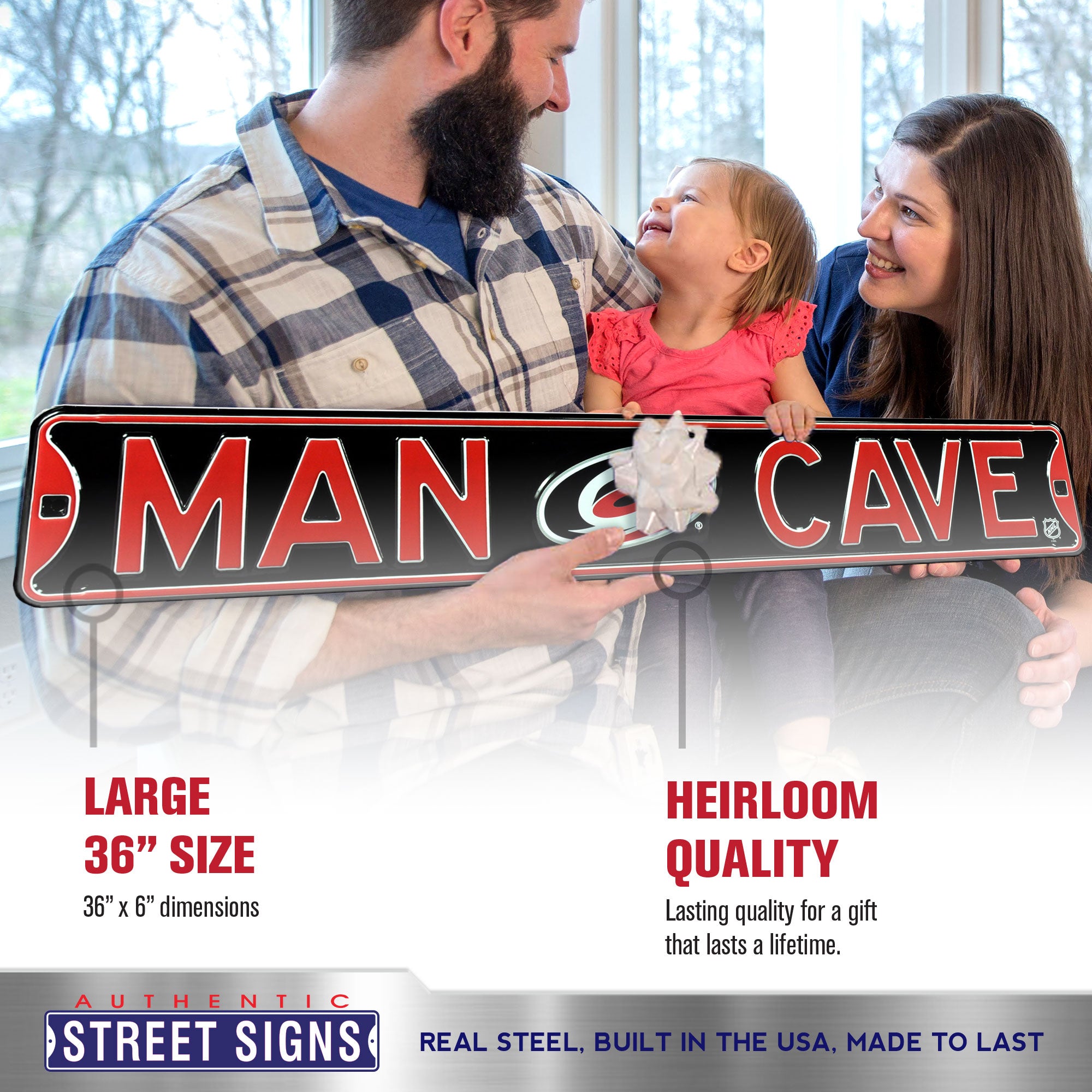Carolina Hurricanes - MAN CAVE - Embossed Steel Street Sign