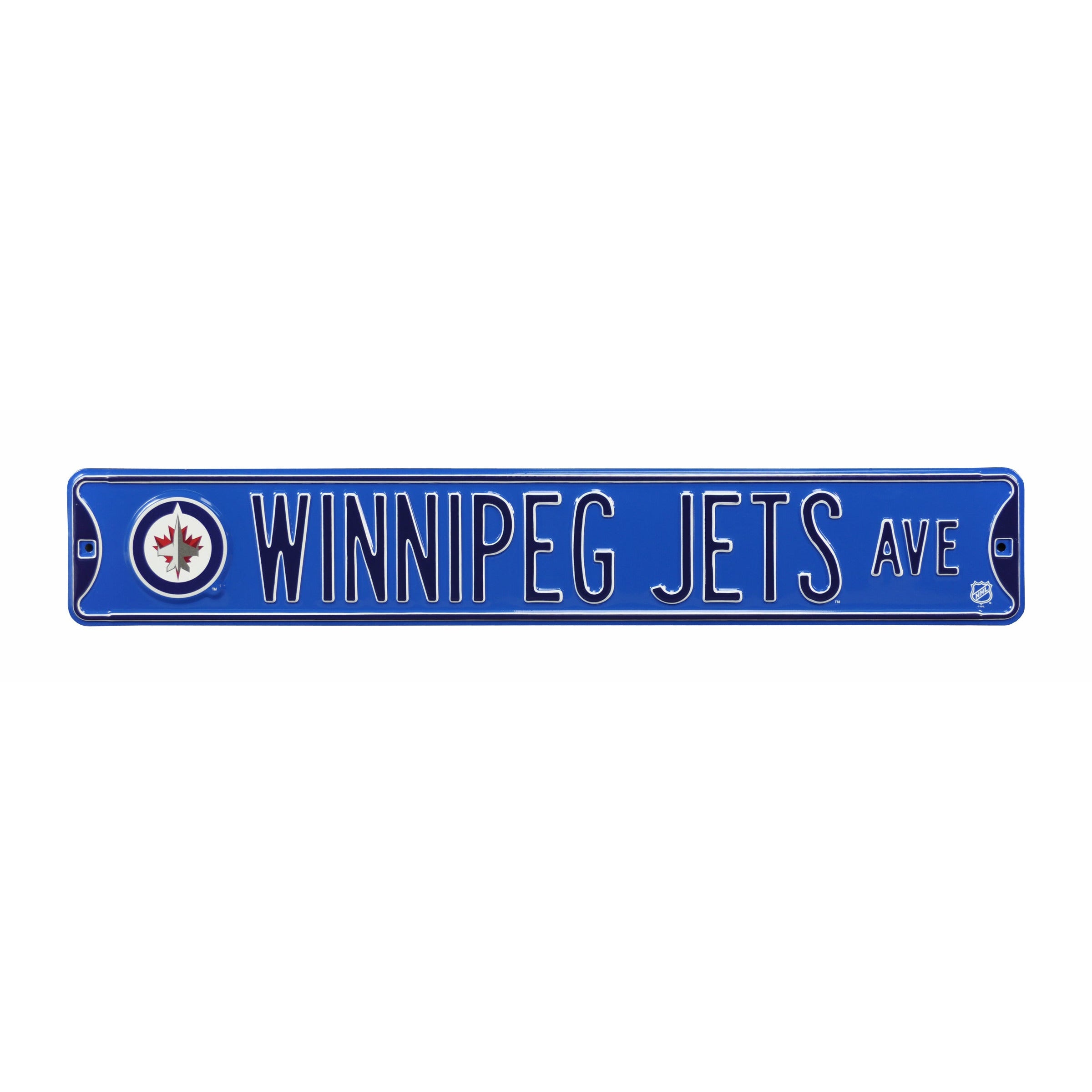 Winnipeg Jets - WINNIPEG JETS AVE - Blue Logo Embossed Steel Street Sign