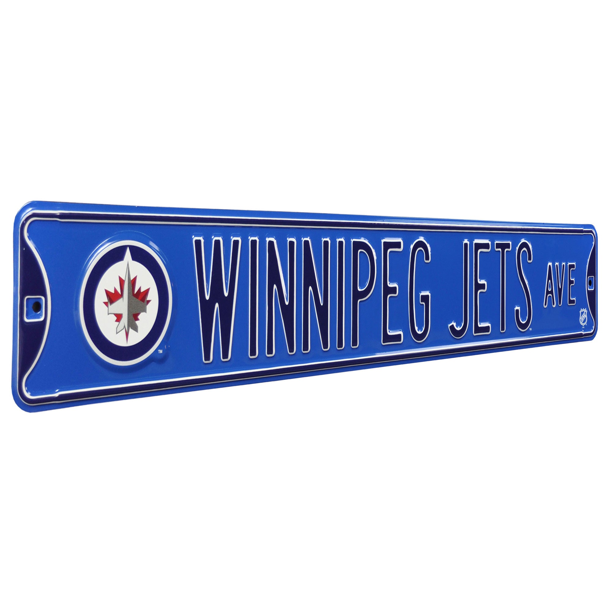 Winnipeg Jets - WINNIPEG JETS AVE - Blue Logo Embossed Steel Street Sign