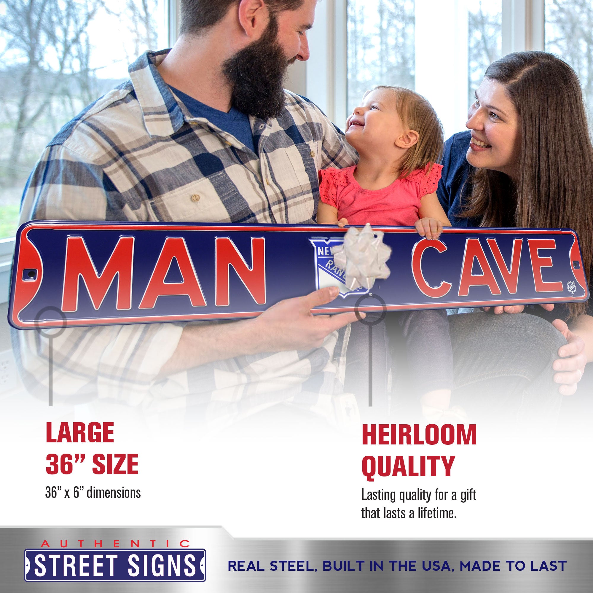 New York Rangers - MAN CAVE - Embossed Steel Street Sign