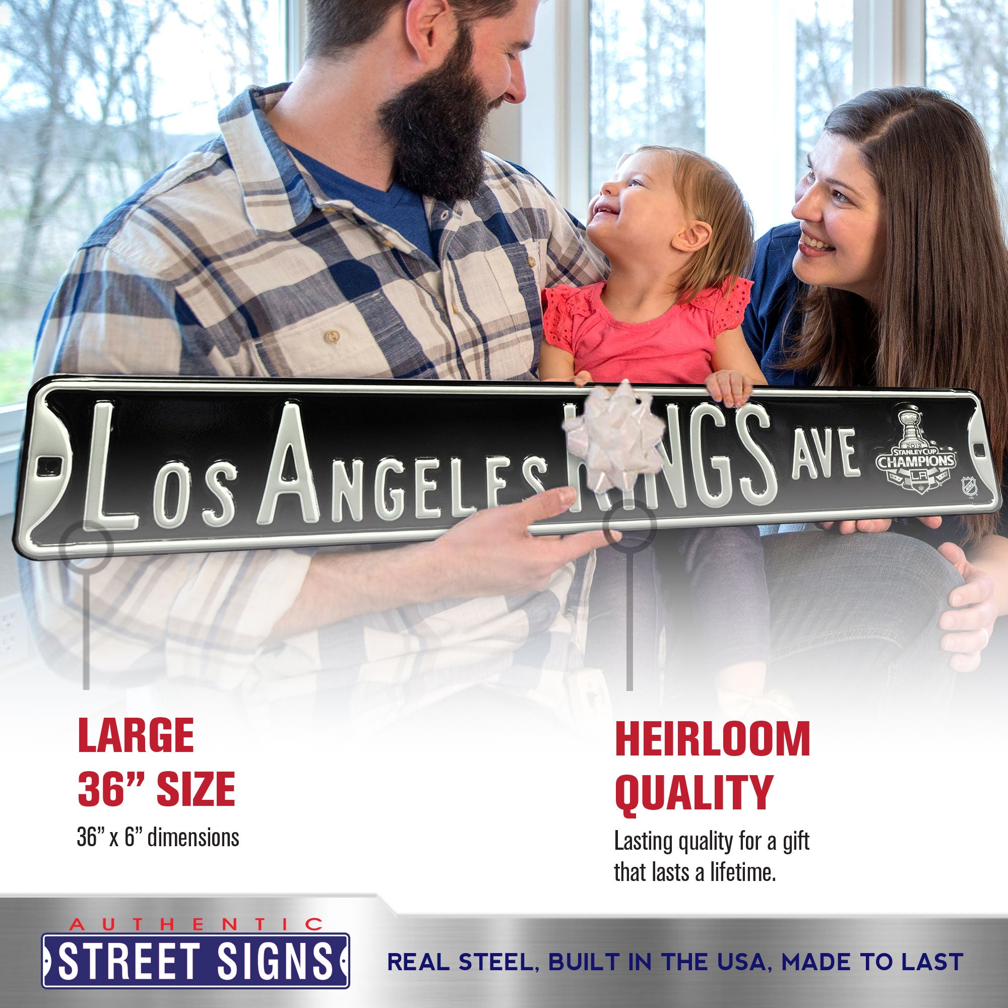 Los Angeles Kings - KINGS AVE CHAMPS - Embossed Steel Street Sign