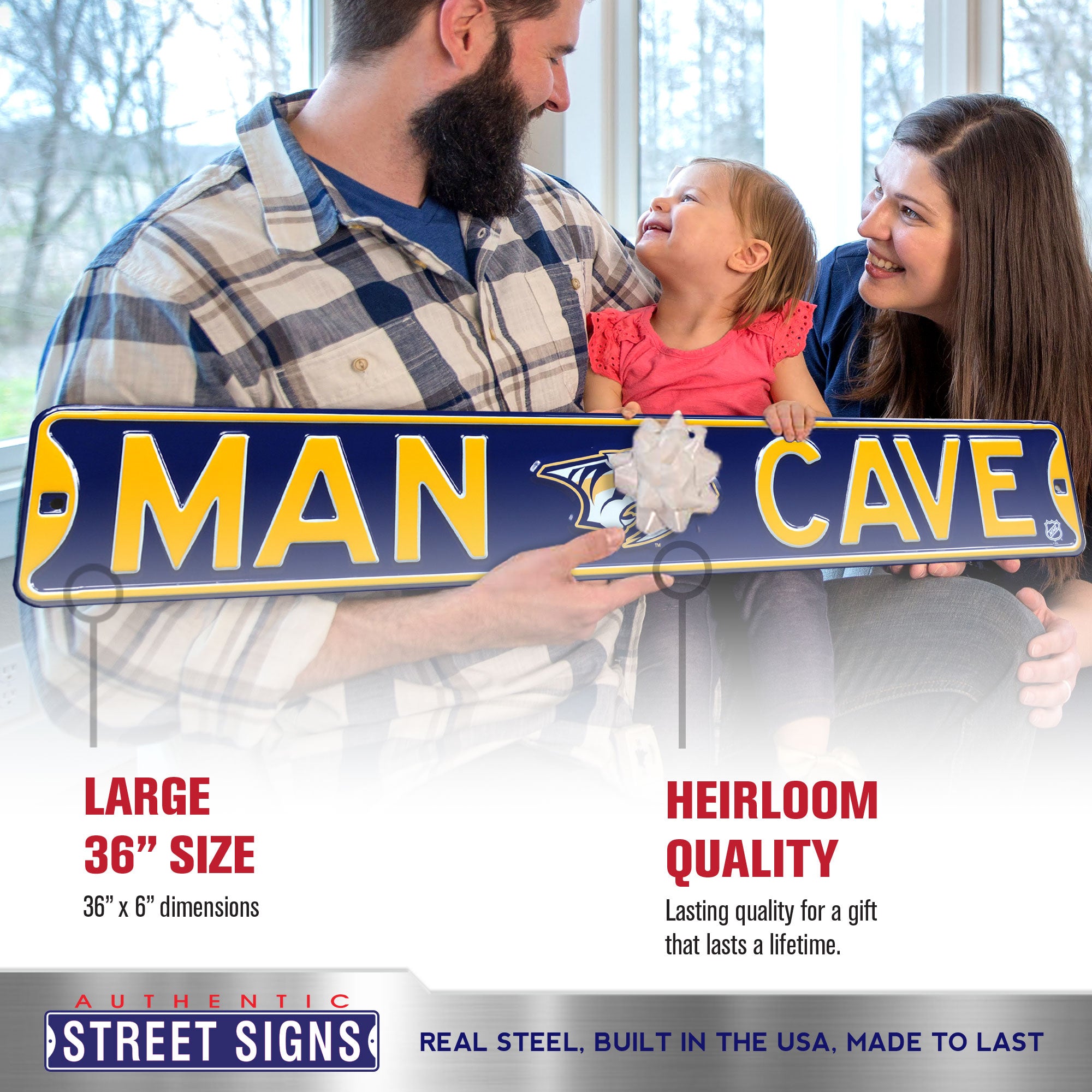 Nashville Predators - MAN CAVE - Embossed Steel Street Sign