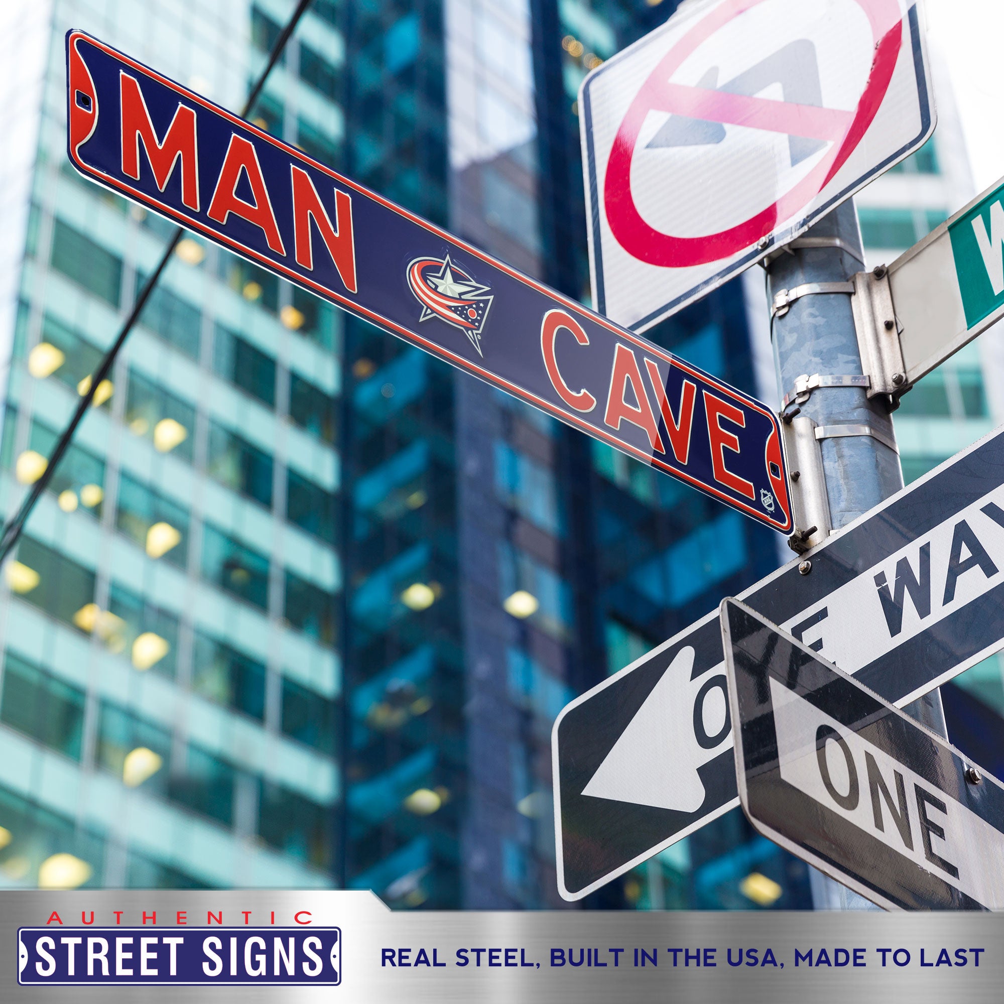 Columbus Blue Jackets - MAN CAVE - Embossed Steel Street Sign