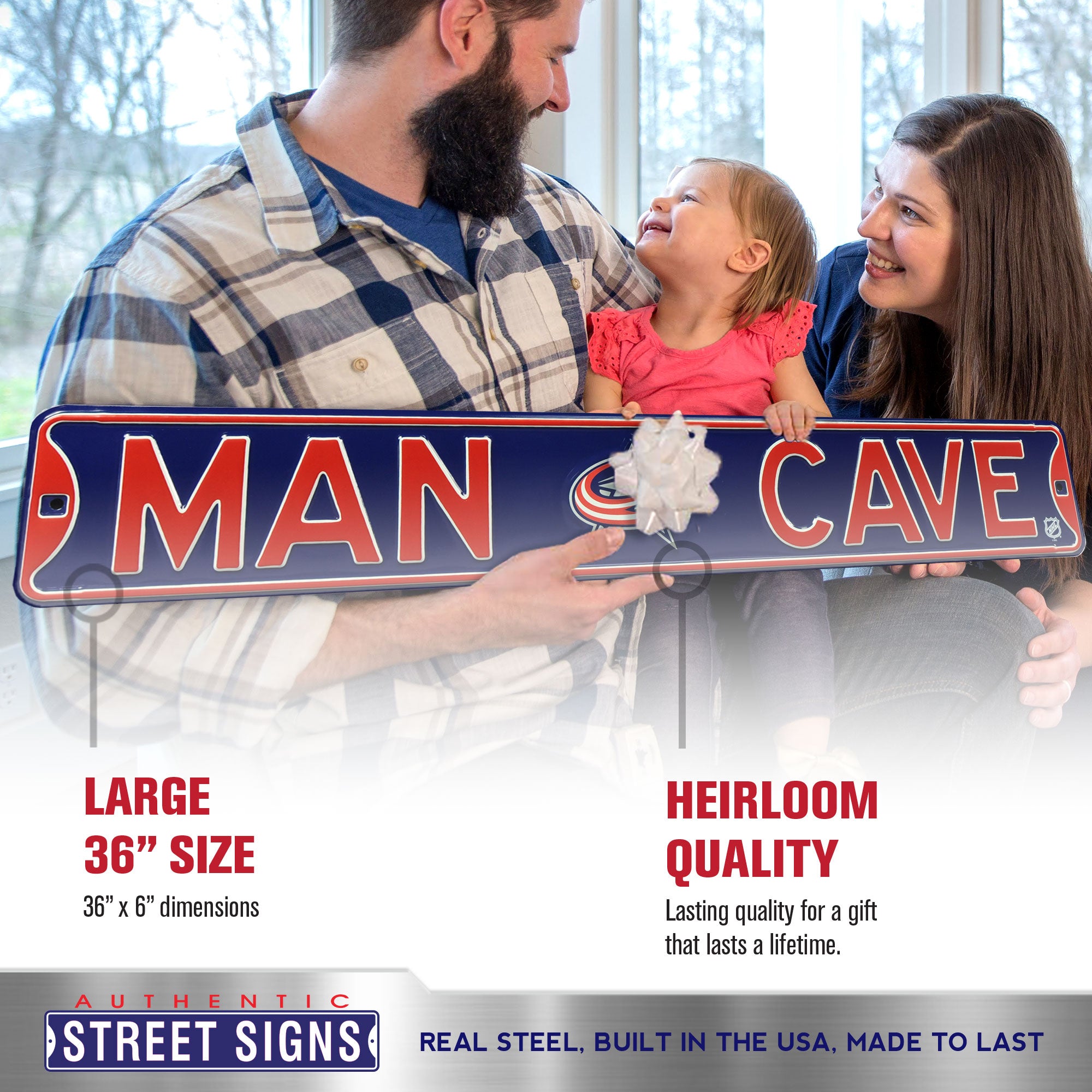 Columbus Blue Jackets - MAN CAVE - Embossed Steel Street Sign