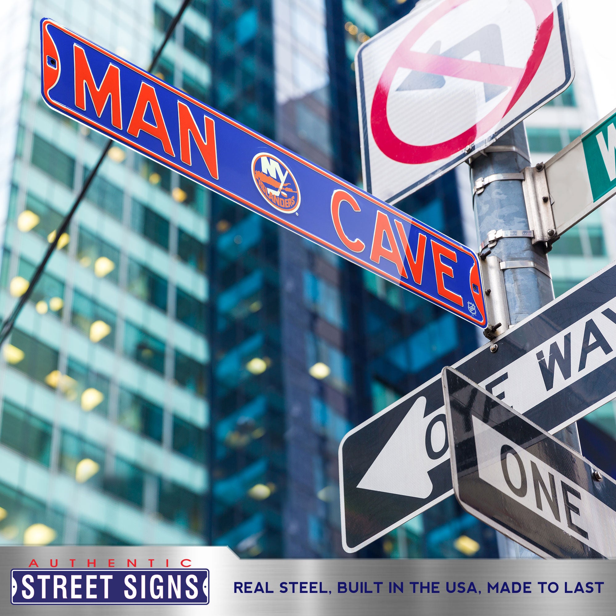 New York Islanders - MAN CAVE - Embossed Steel Street Sign