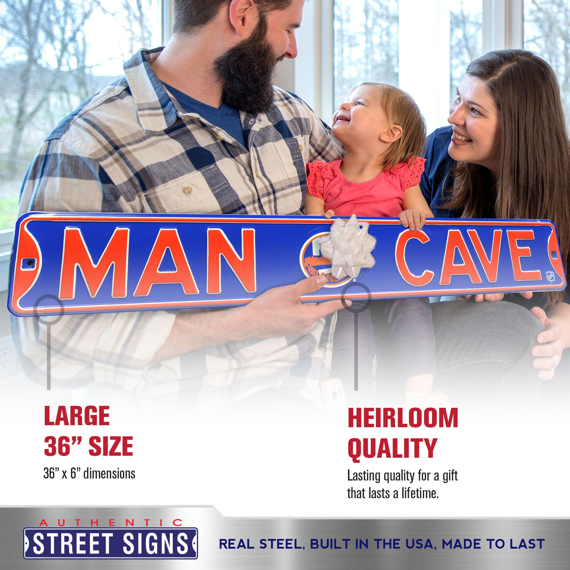 New York Islanders - MAN CAVE - Embossed Steel Street Sign
