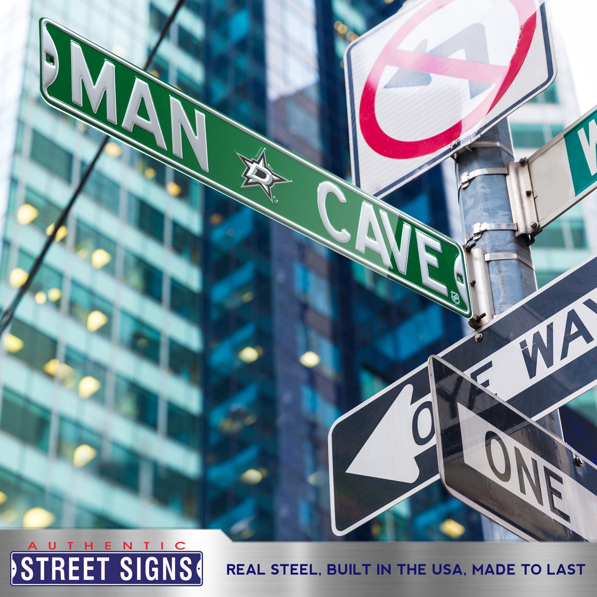Dallas Stars - MAN CAVE - Embossed Steel Street Sign