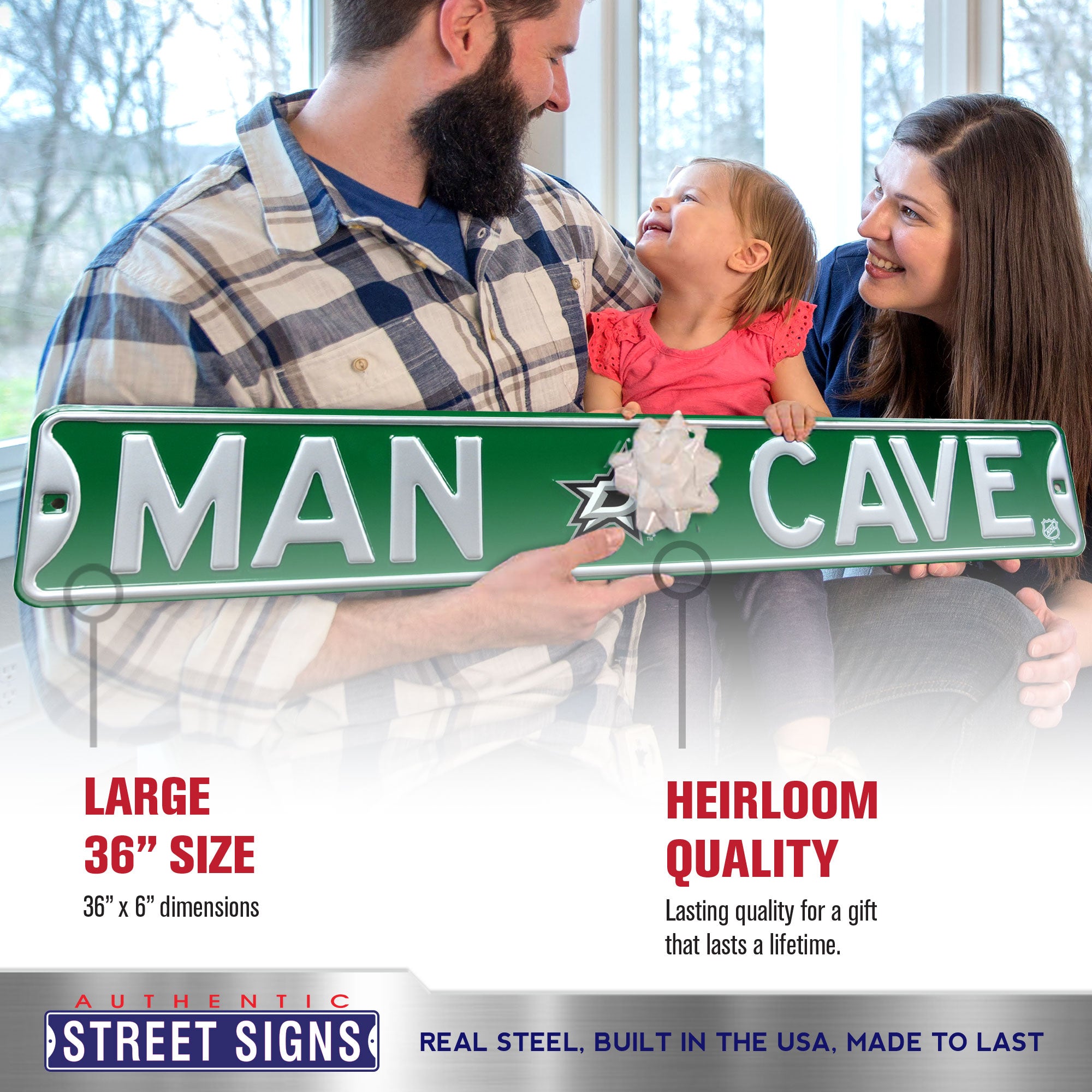 Dallas Stars - MAN CAVE - Embossed Steel Street Sign