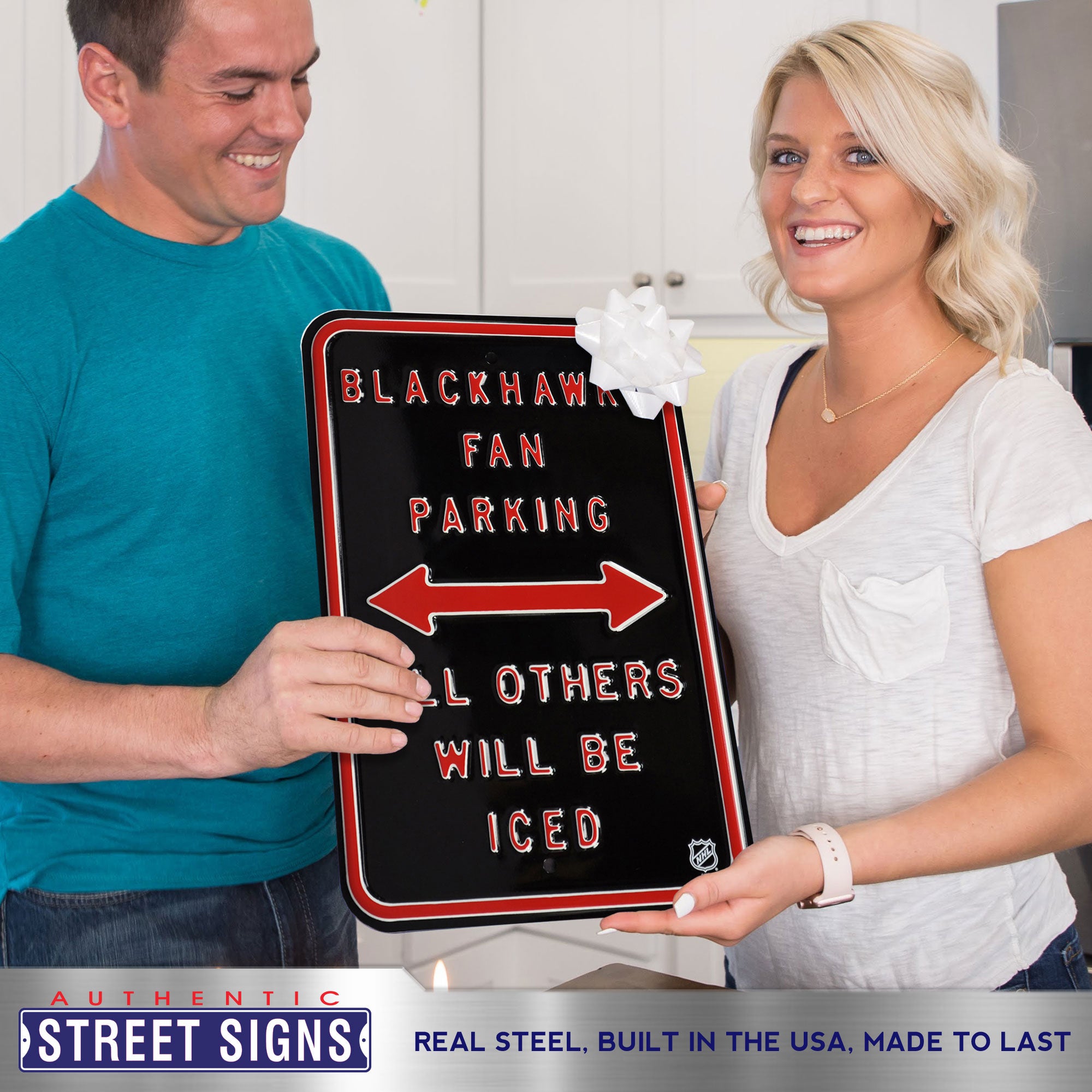 Chicago Blackhawks - ALL OTHER FANS ICED - Embossed Steel Parking Sign