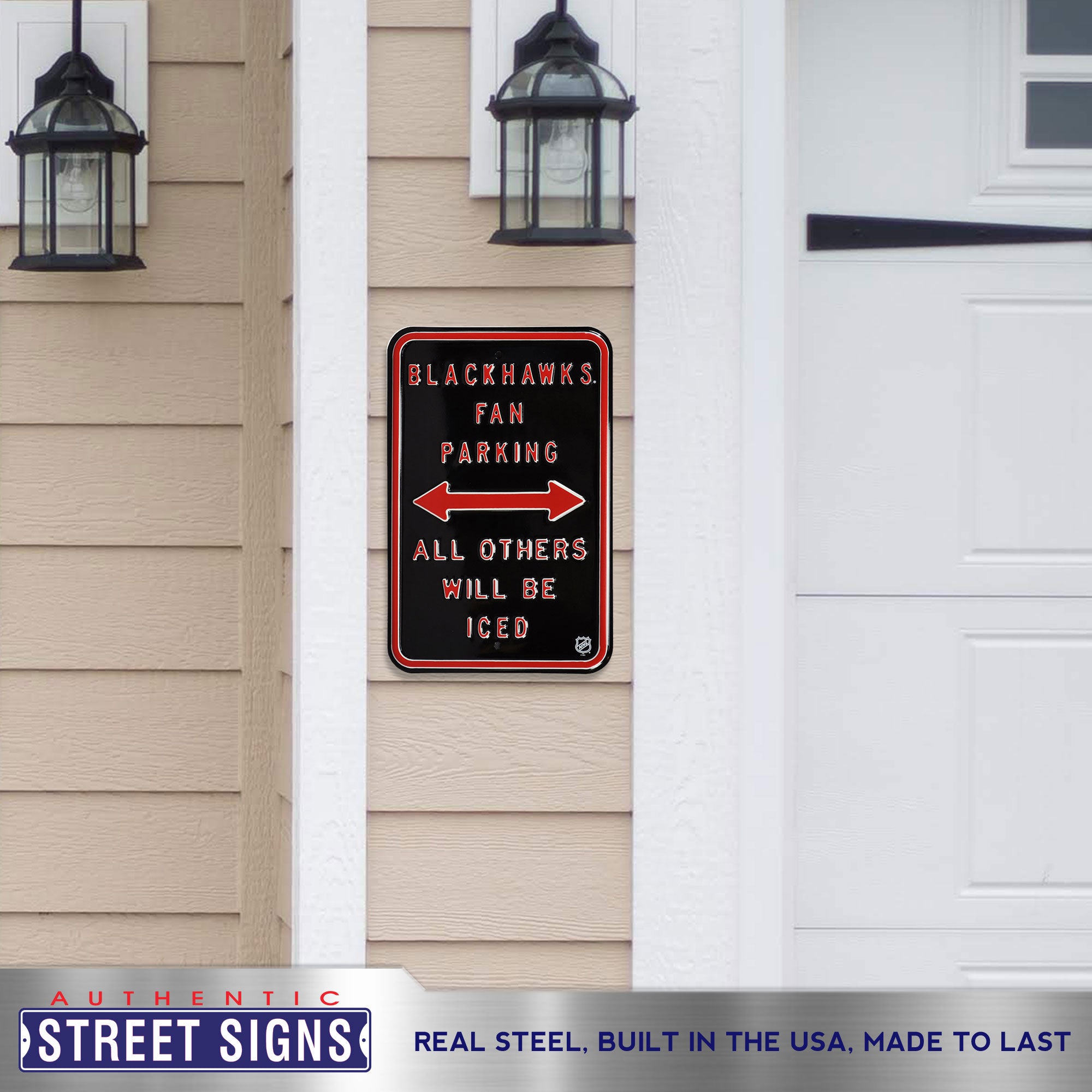 Chicago Blackhawks - ALL OTHER FANS ICED - Embossed Steel Parking Sign