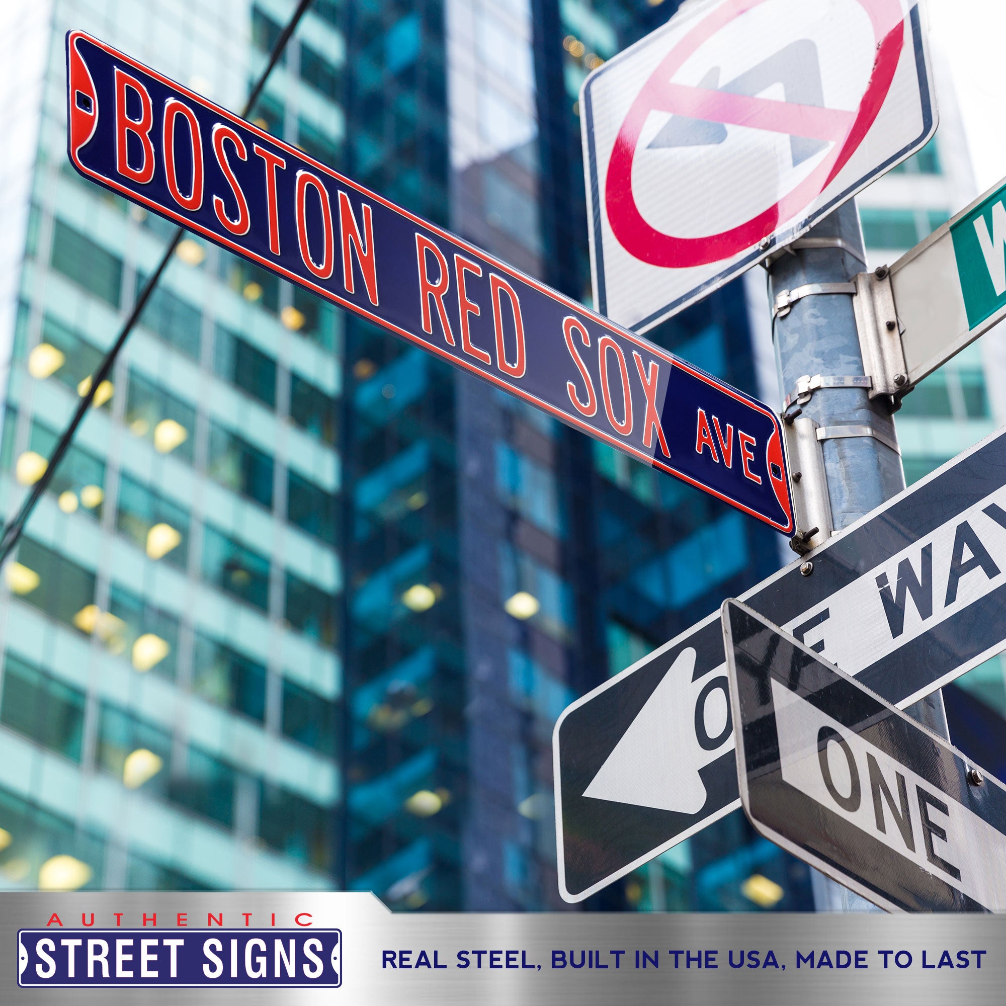 Boston Red Sox - BOSTON RED SOX AVE - Navy Embossed Steel Street Sign