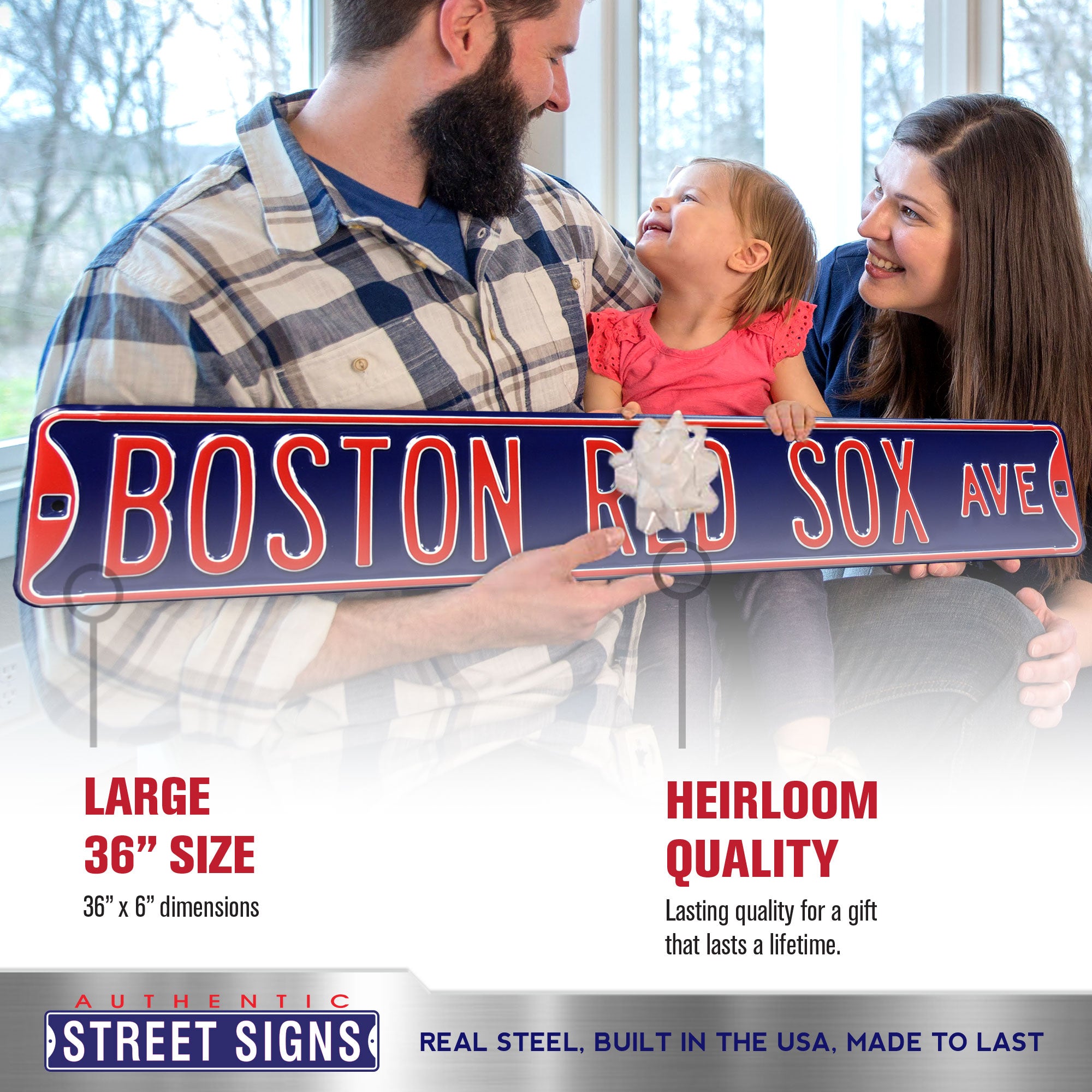 Boston Red Sox - BOSTON RED SOX AVE - Navy Embossed Steel Street Sign