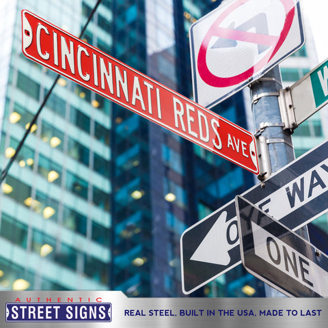 Cincinnati Reds - CINCINNATI REDS AVE - Embossed Steel Street Sign