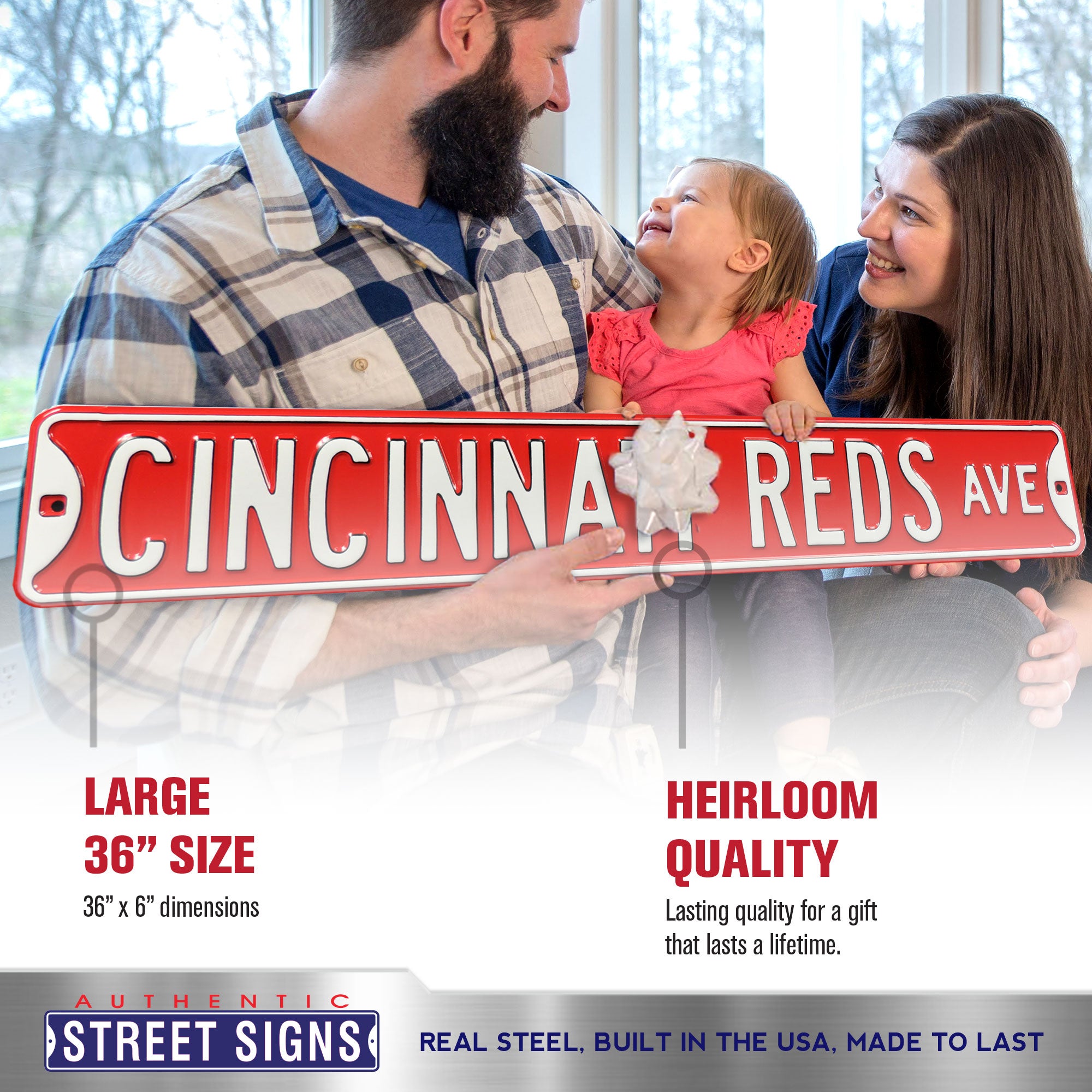 Cincinnati Reds - CINCINNATI REDS AVE - Embossed Steel Street Sign