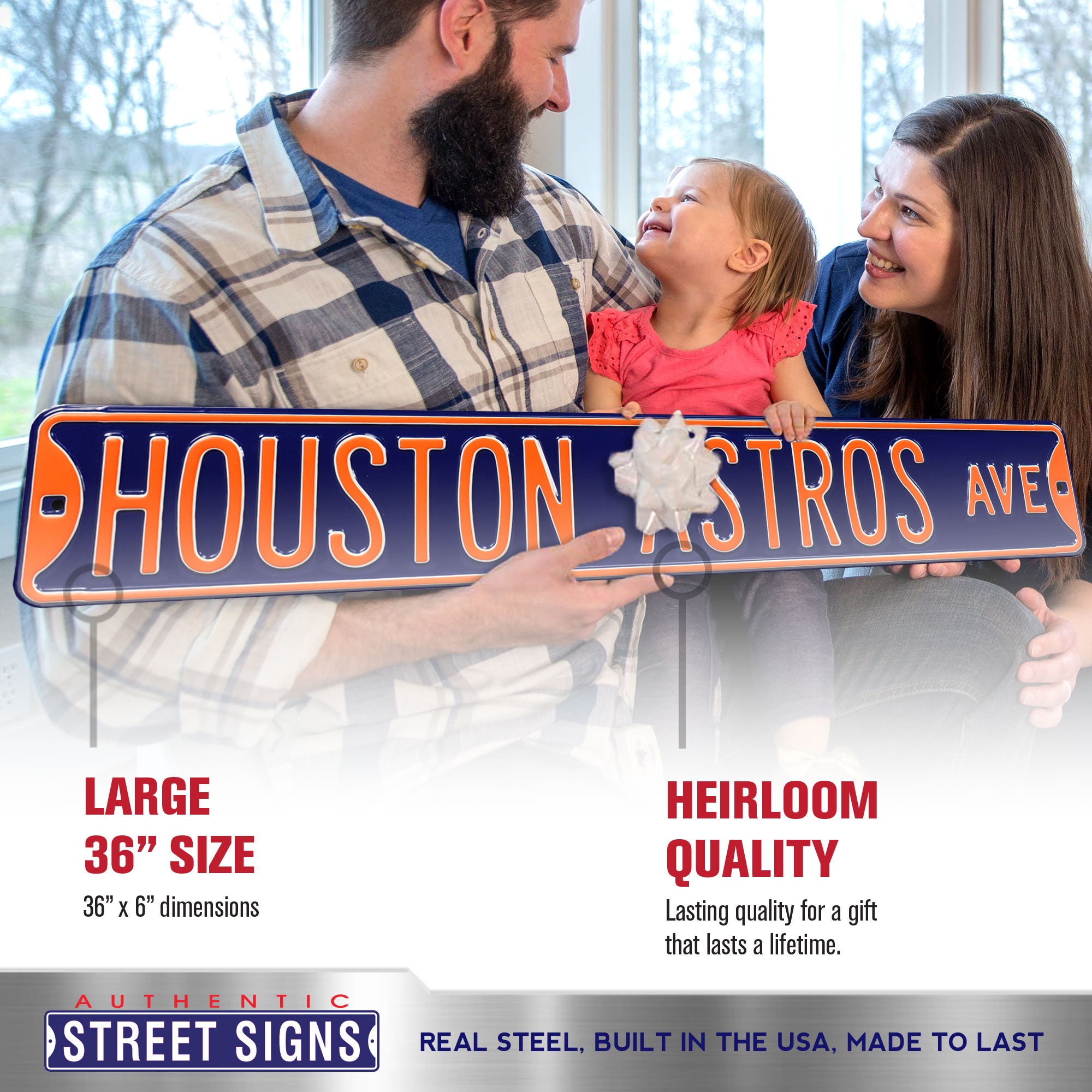 Houston Astros - HOUSTON ASTROS AVE - Embossed Steel Street Sign