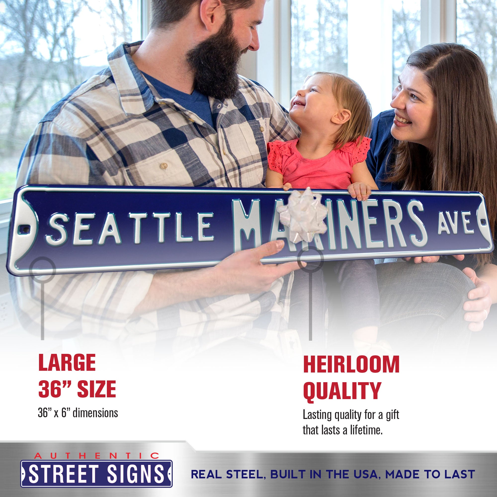 Seattle Mariners - SEATTLE MARINERS AVE - Embossed Steel Street Sign