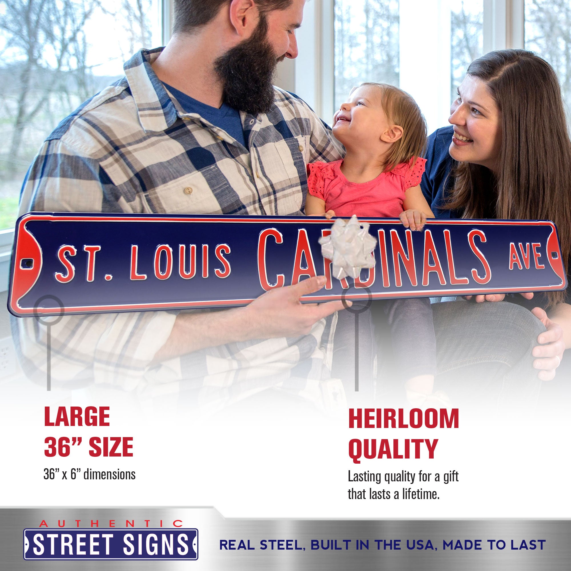 St. Louis Cardinals - CARDINALS AVE - Navy Embossed Steel Street Sign
