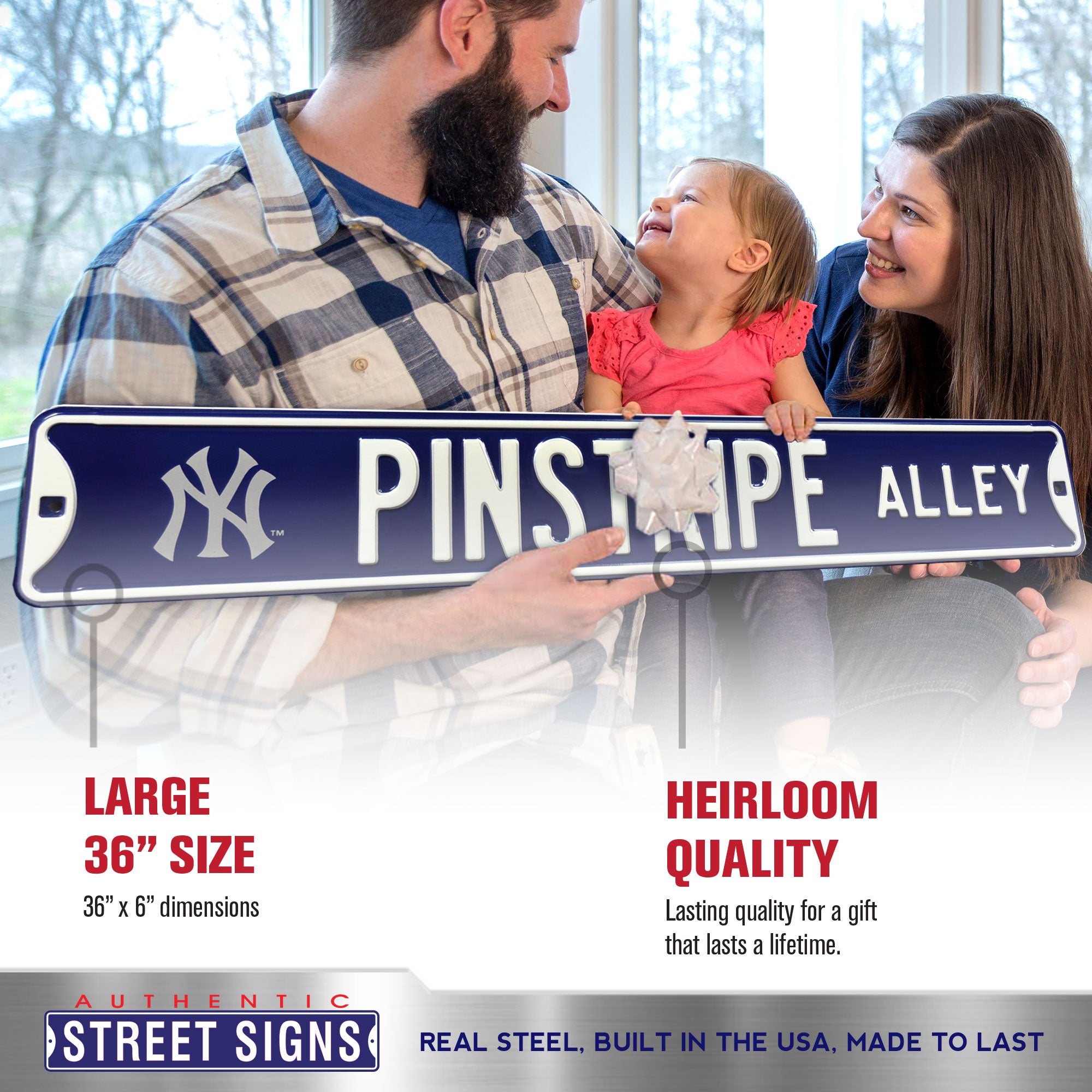 New York Yankees - PINSTRIPE ALLEY - Embossed Steel Street Sign