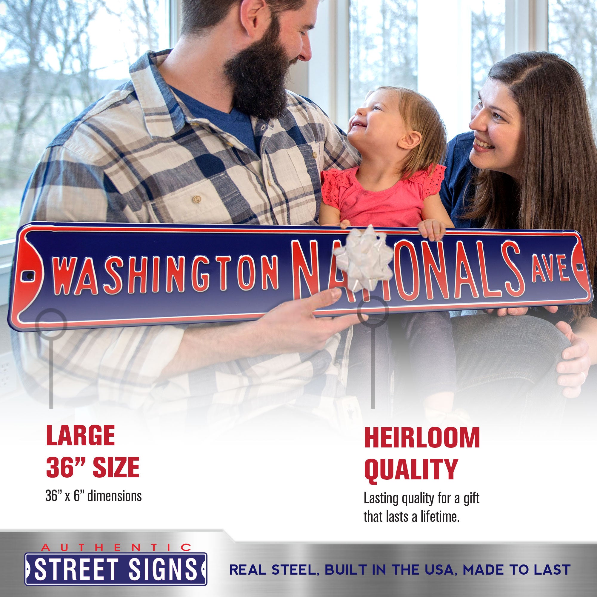 Washington Nationals - NATIONALS AVE - Navy Embossed Steel Street Sign
