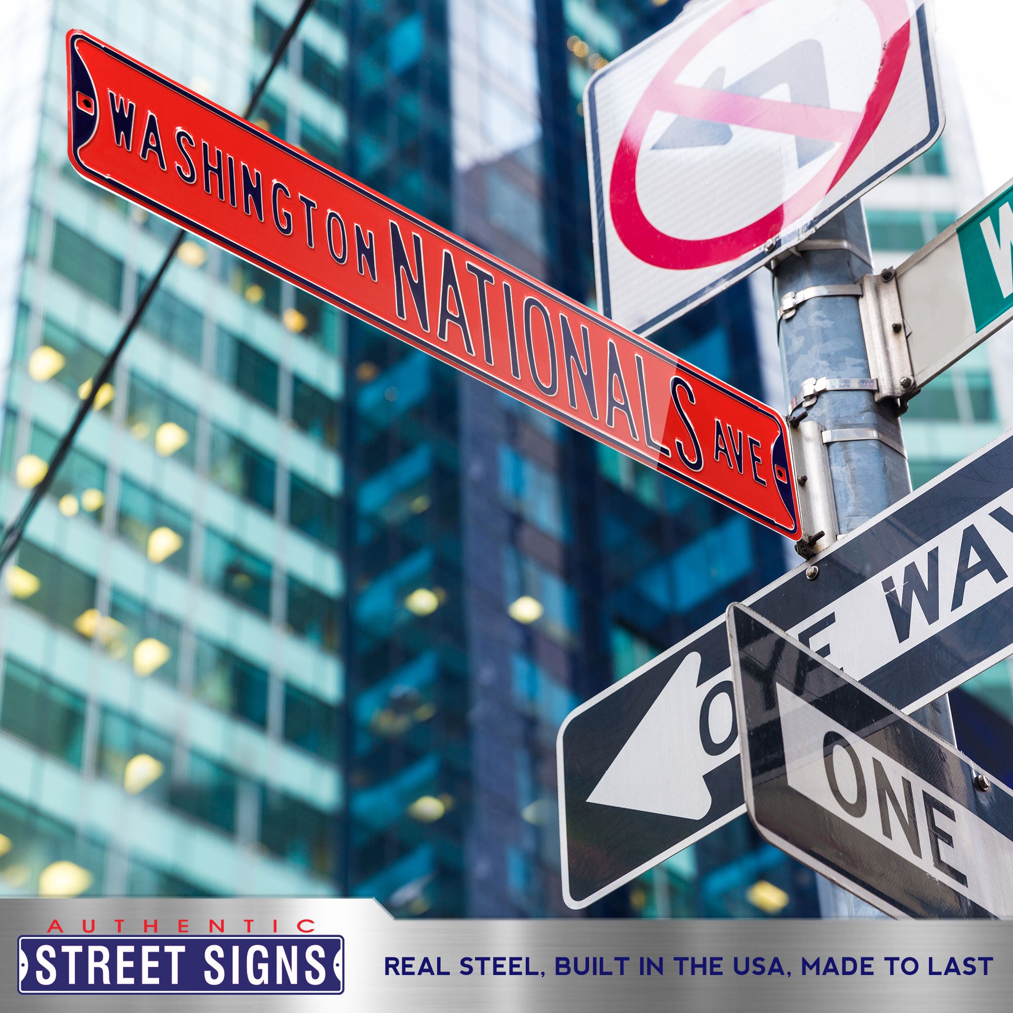 Washington Nationals - NATIONALS AVE - Red Embossed Steel Street Sign