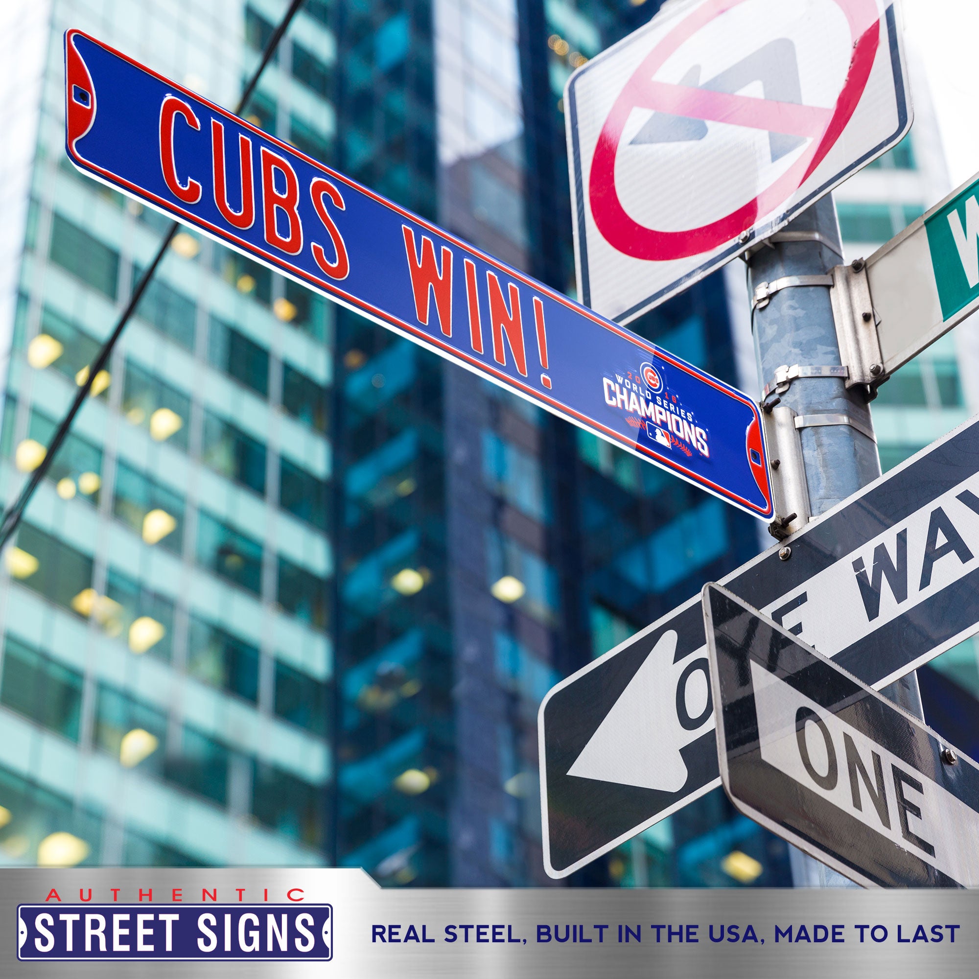 Chicago Cubs - CUBS WIN! - Embossed Steel Street Sign