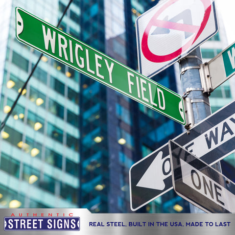 Chicago Cubs - WRIGLEY FIELD - Green Embossed Steel Street Sign