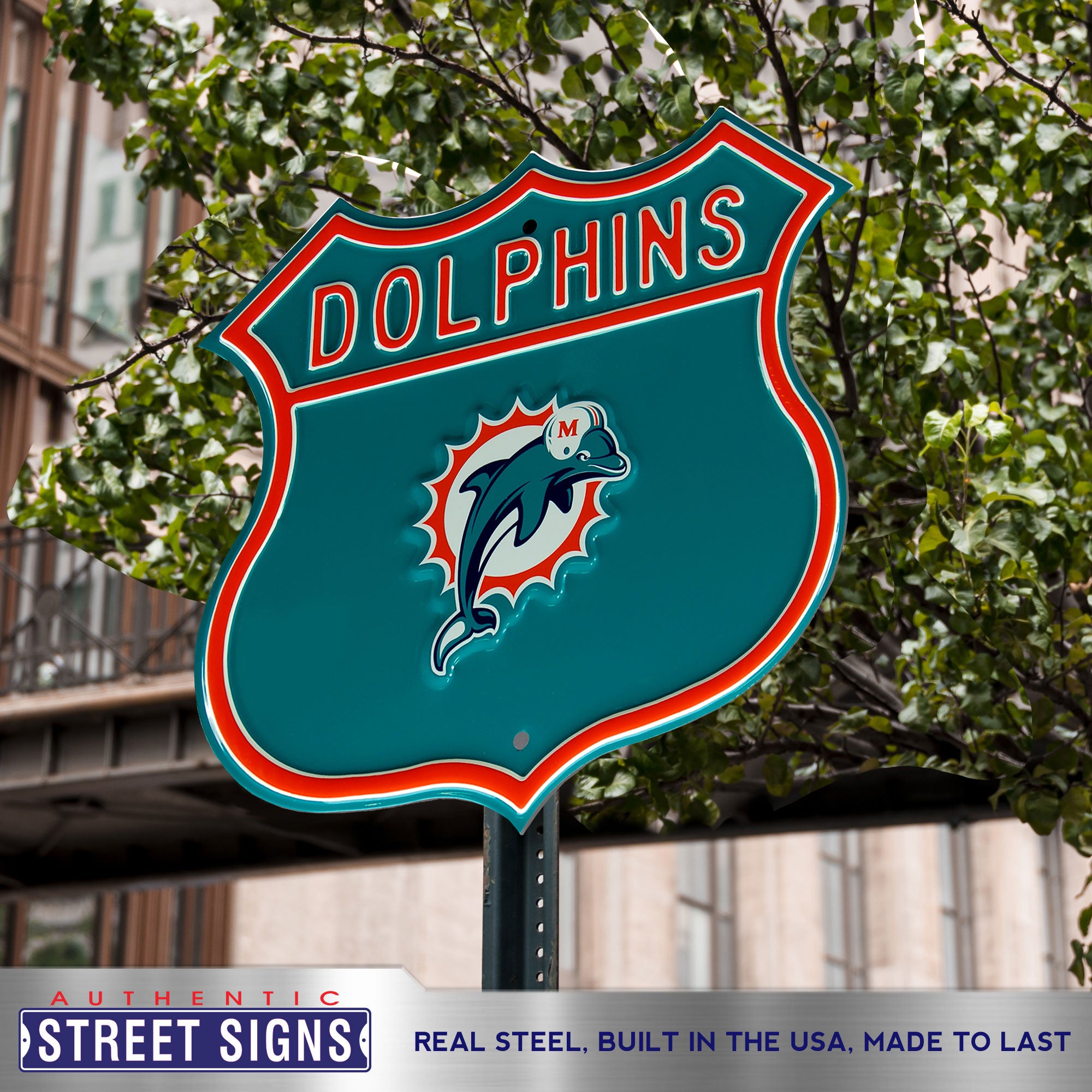 Miami Dolphins - THROWBACK LOGO - Embossed Steel Route Sign