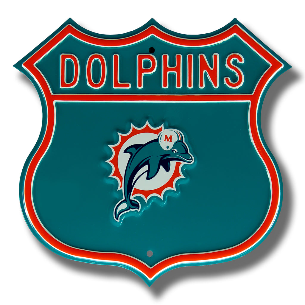 Miami Dolphins - THROWBACK LOGO - Embossed Steel Route Sign