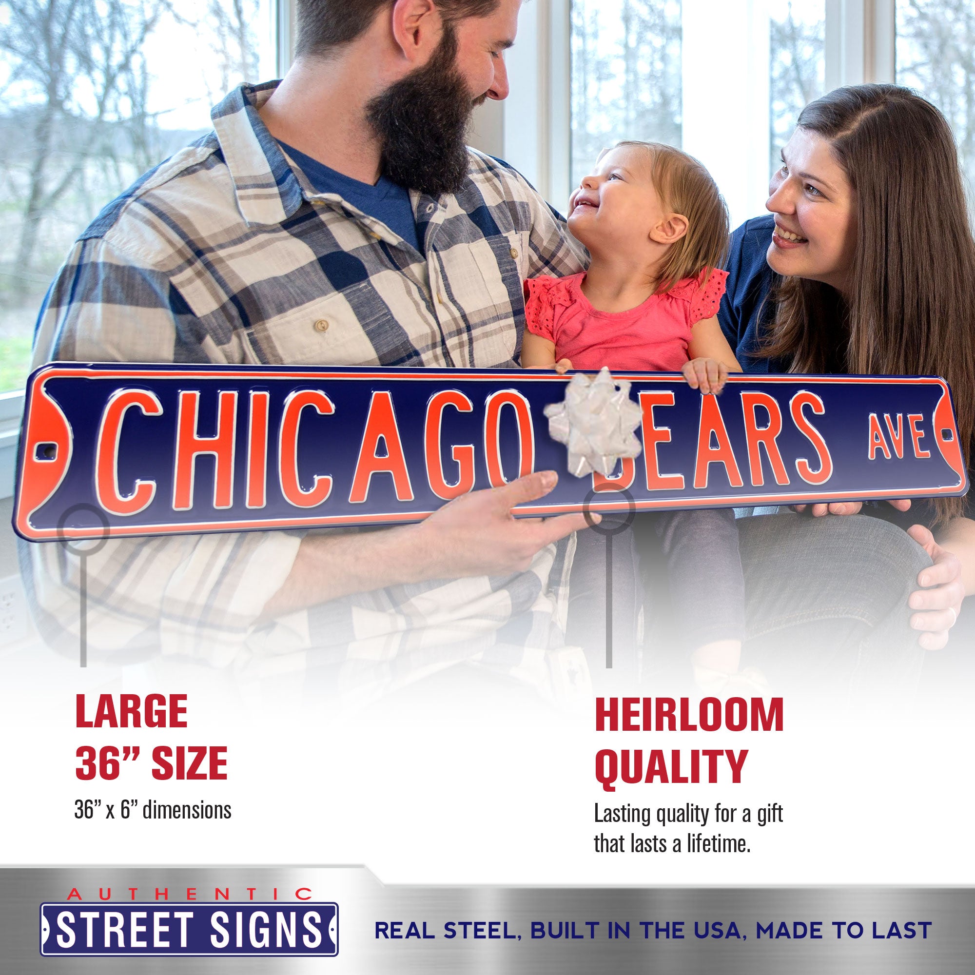 Chicago Bears - CHICAGO BEARS AVE - Embossed Steel Street Sign