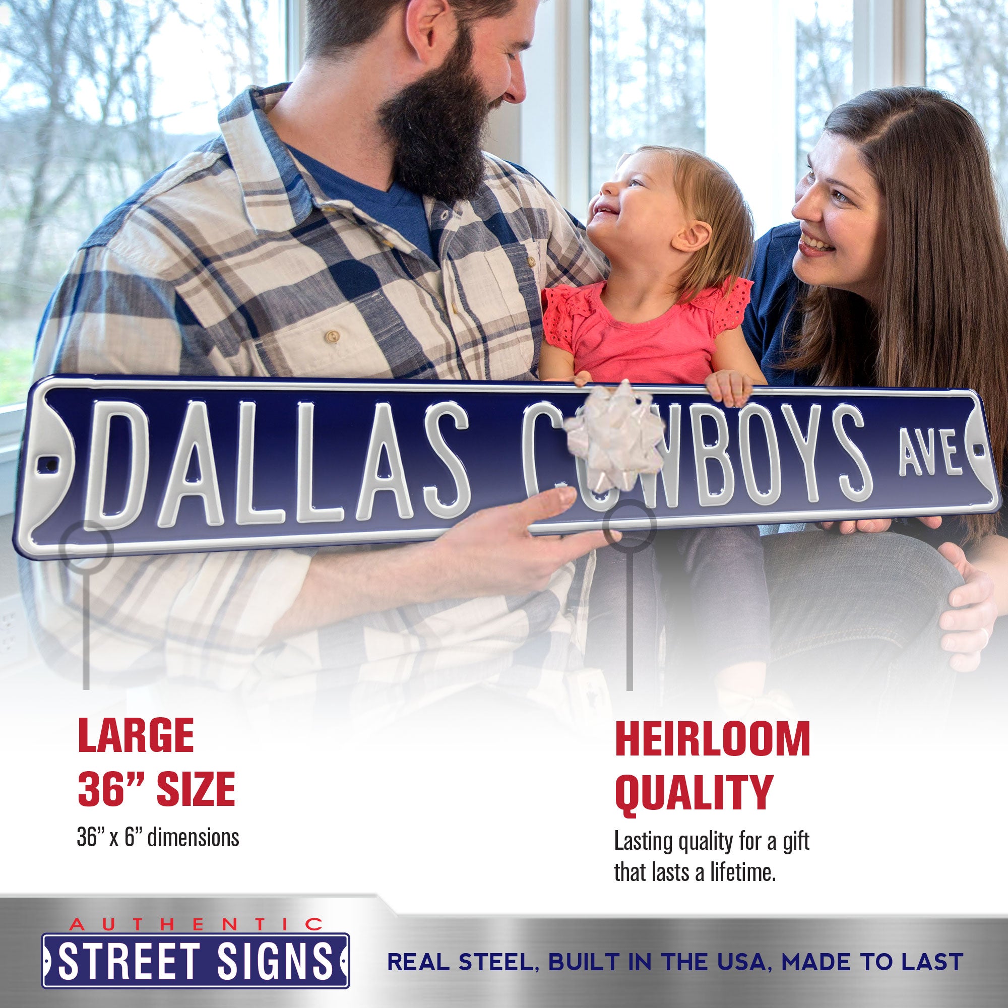 Dallas Cowboys - DALLAS COWBOYS AVE - Navy Embossed Steel Street Sign