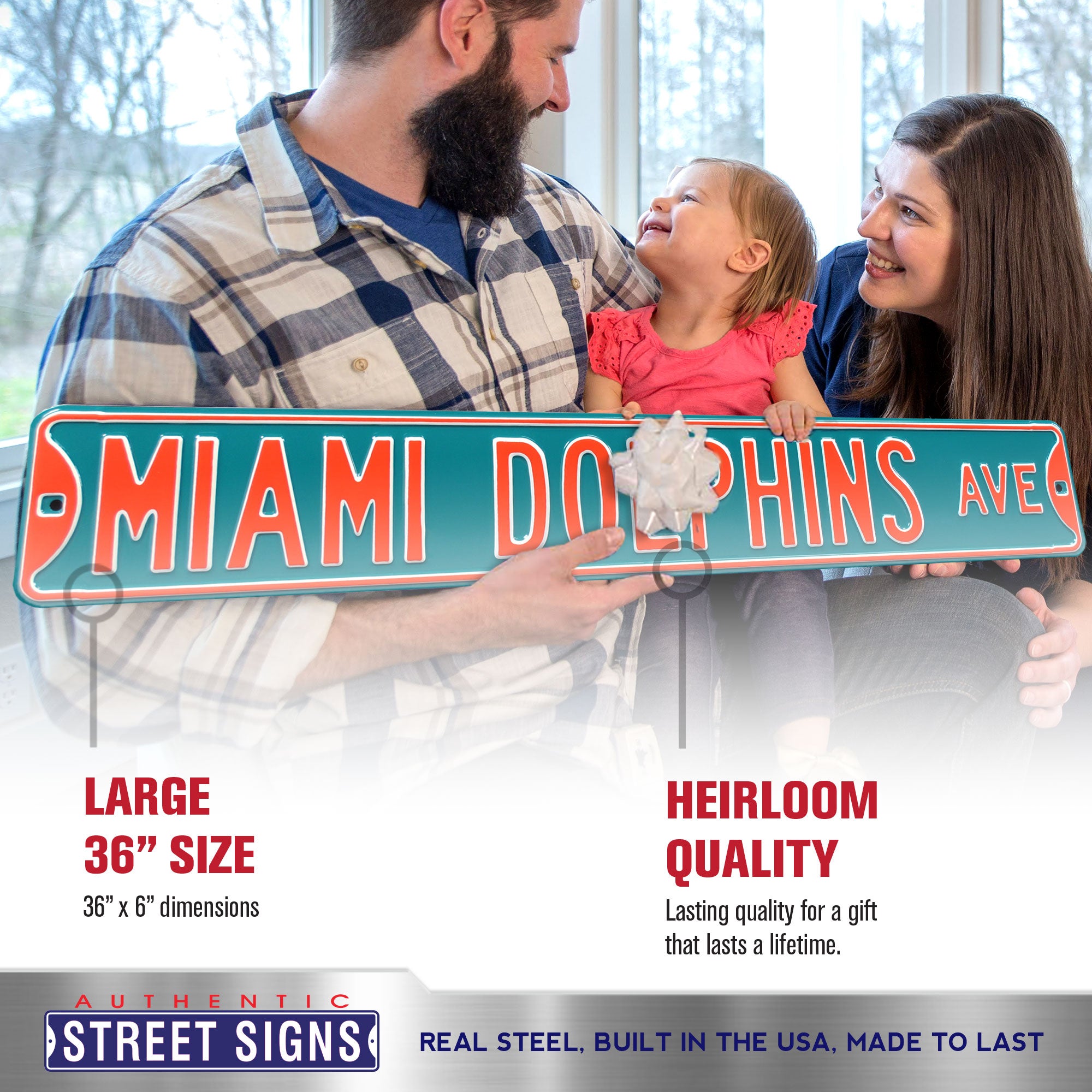 Miami Dolphins - MIAMI DOLPHINS AVE - Embossed Steel Street Sign