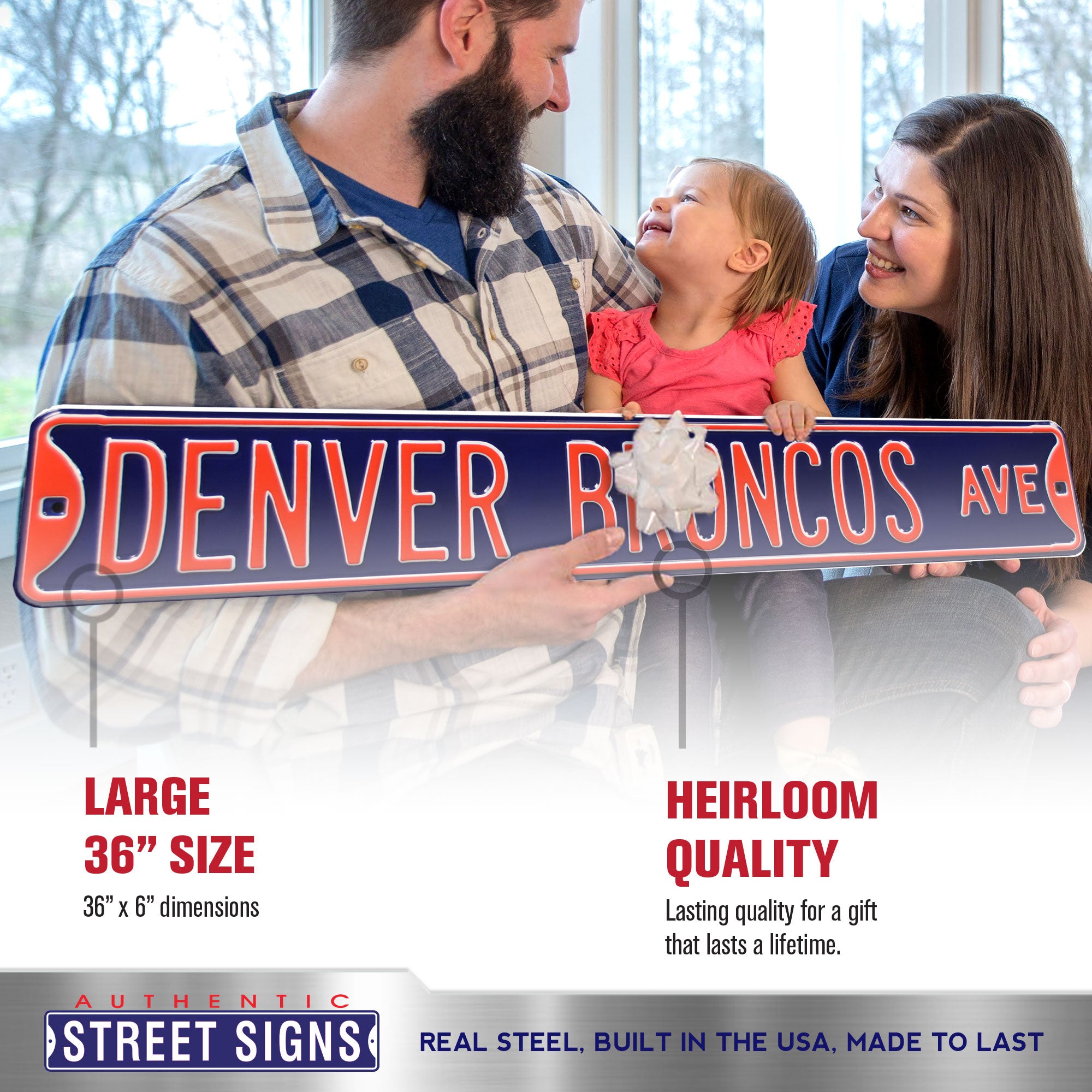 Denver Broncos - DENVER BRONCOS AVE - Embossed Steel Street Sign