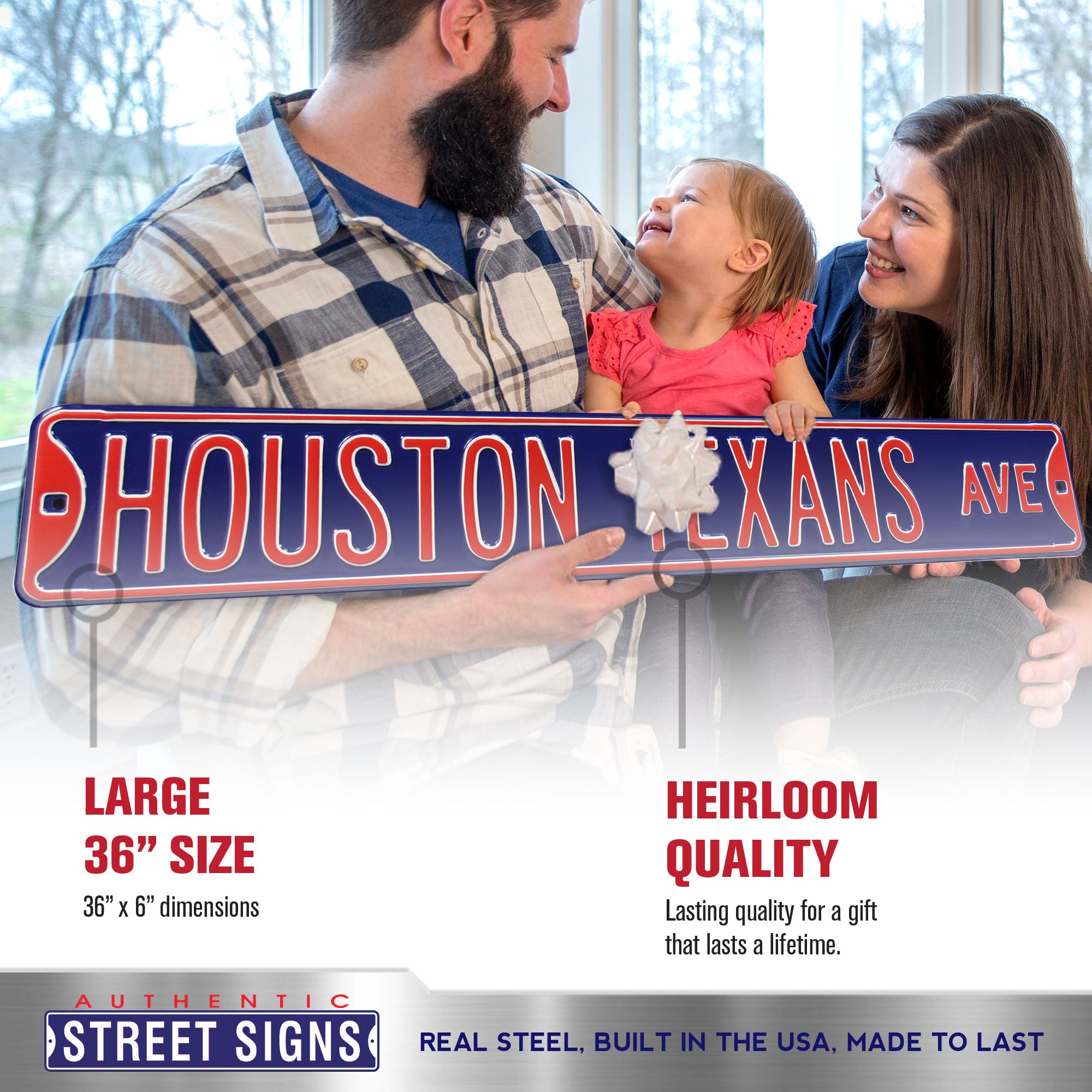 Houston Texans - HOUSTON TEXANS AVE - Embossed Steel Street Sign