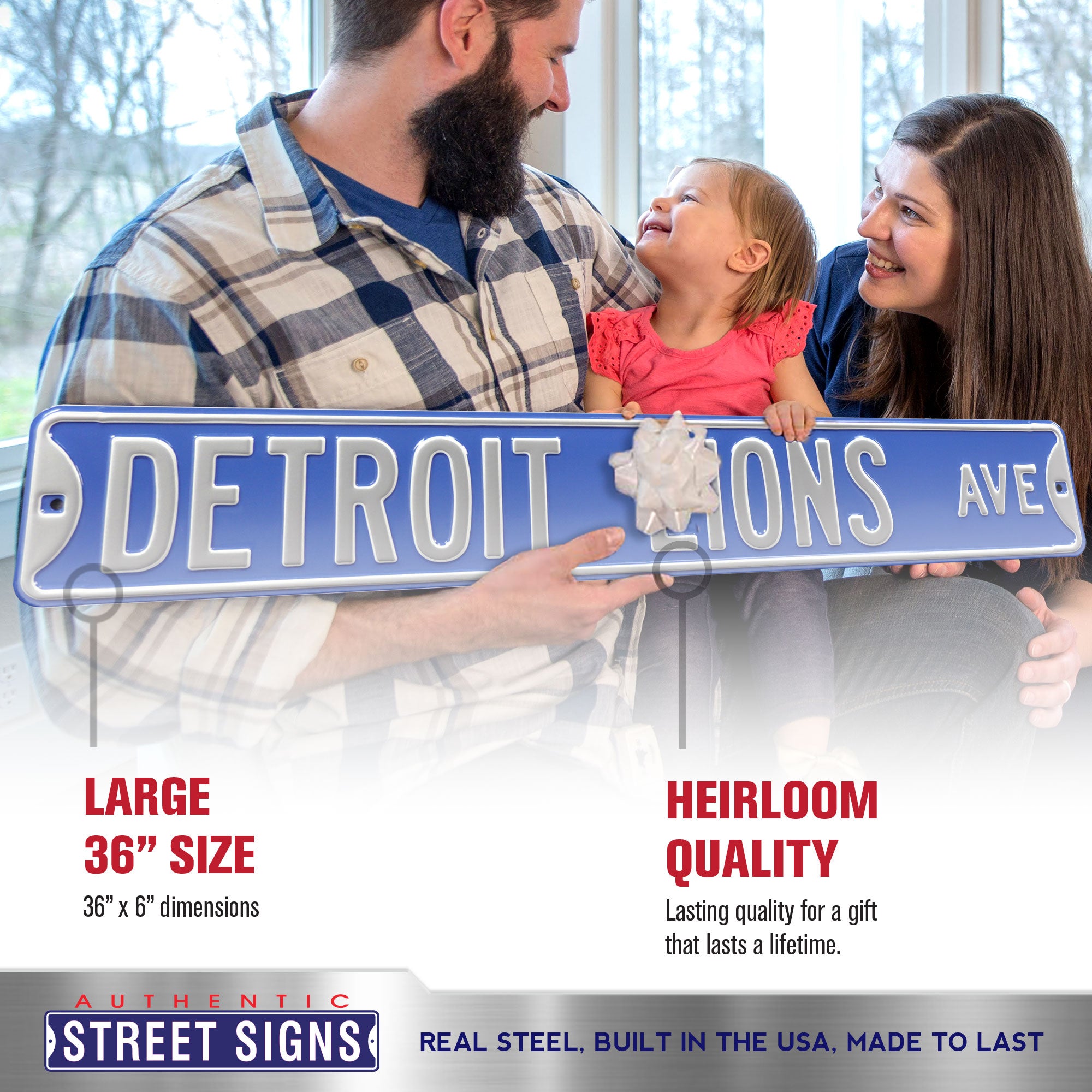 Detroit Lions - DETROIT LIONS AVE - Embossed Steel Street Sign