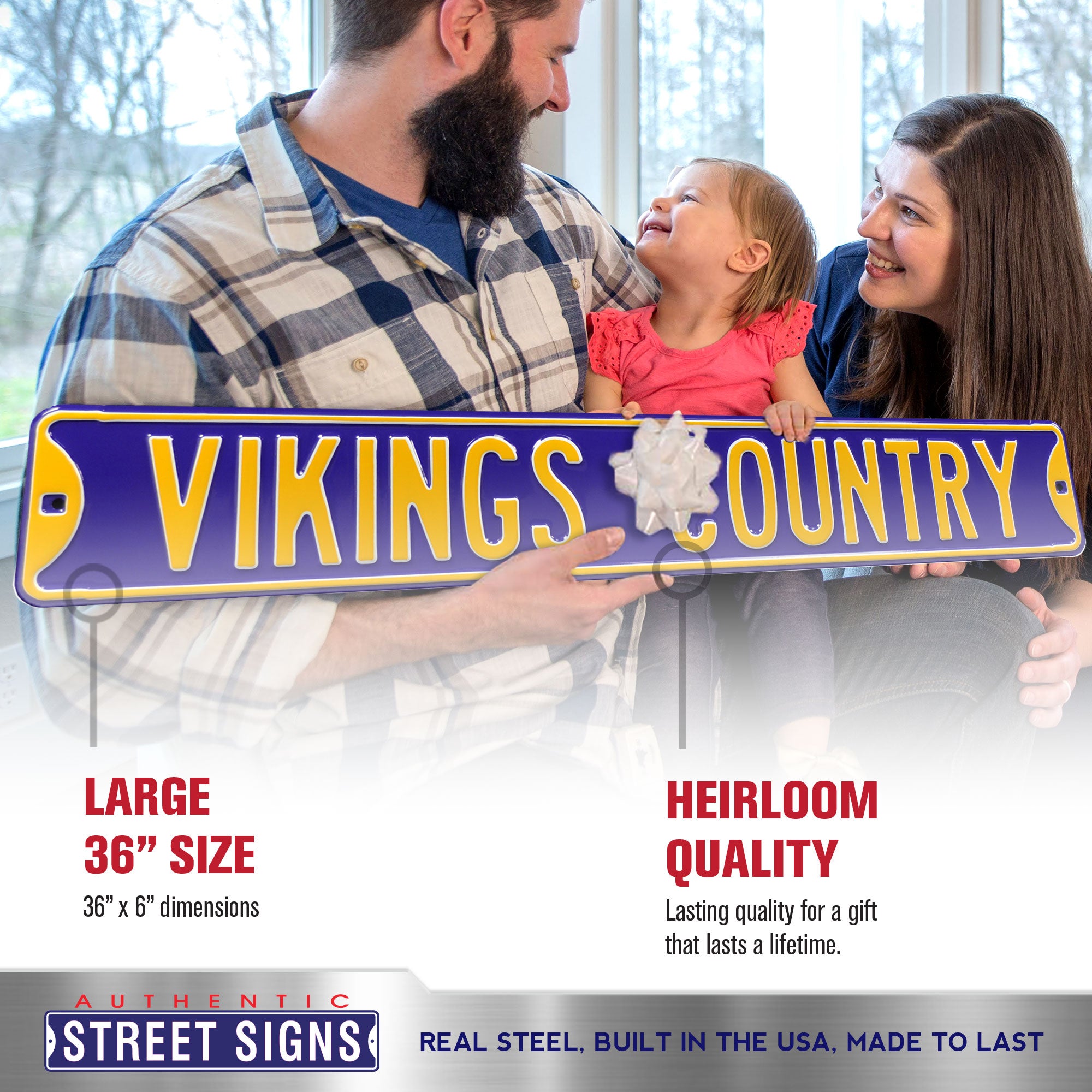 Minnesota Vikings - VIKINGS COUNTRY - Embossed Steel Street Sign