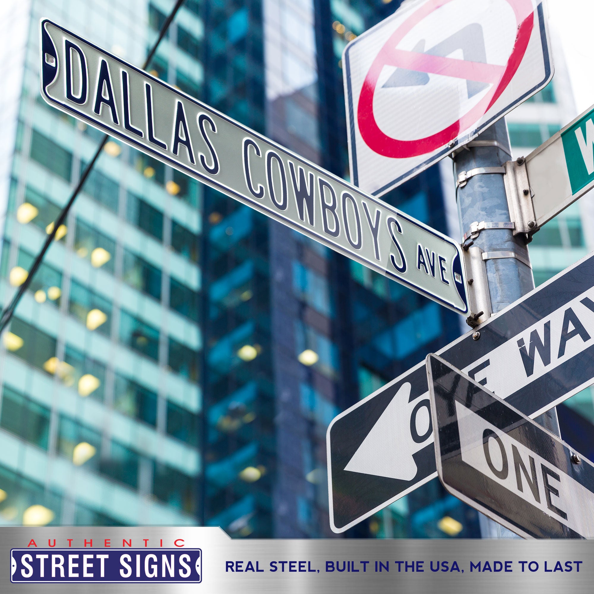 Dallas Cowboys - DALLAS COWBOYS AVE - Silver Embossed Steel Street Sign
