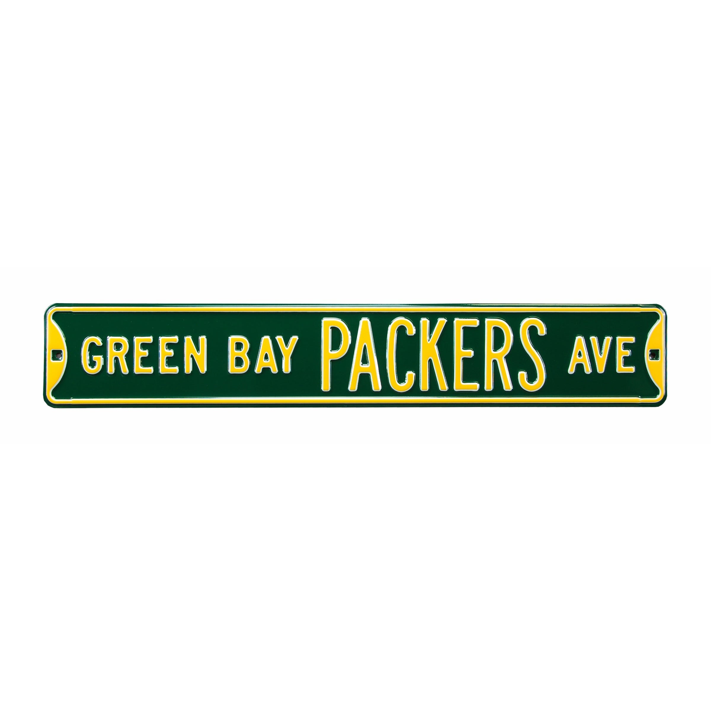 Green Bay Packers - GREEN BAY PACKERS AVE - Green Embossed Steel Street Sign
