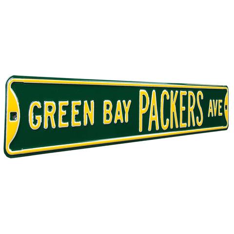 Green Bay Packers - GREEN BAY PACKERS AVE - Green Embossed Steel Street Sign