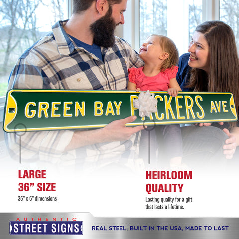 Green Bay Packers - GREEN BAY PACKERS AVE - Green Embossed Steel Street Sign