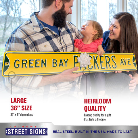 Green Bay Packers - GREEN BAY PACKERS AVE - Yellow Embossed Steel Street Sign