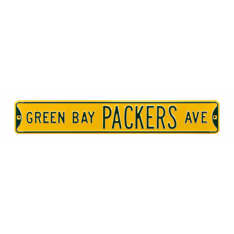 Green Bay Packers - GREEN BAY PACKERS AVE - Yellow Embossed Steel Street Sign