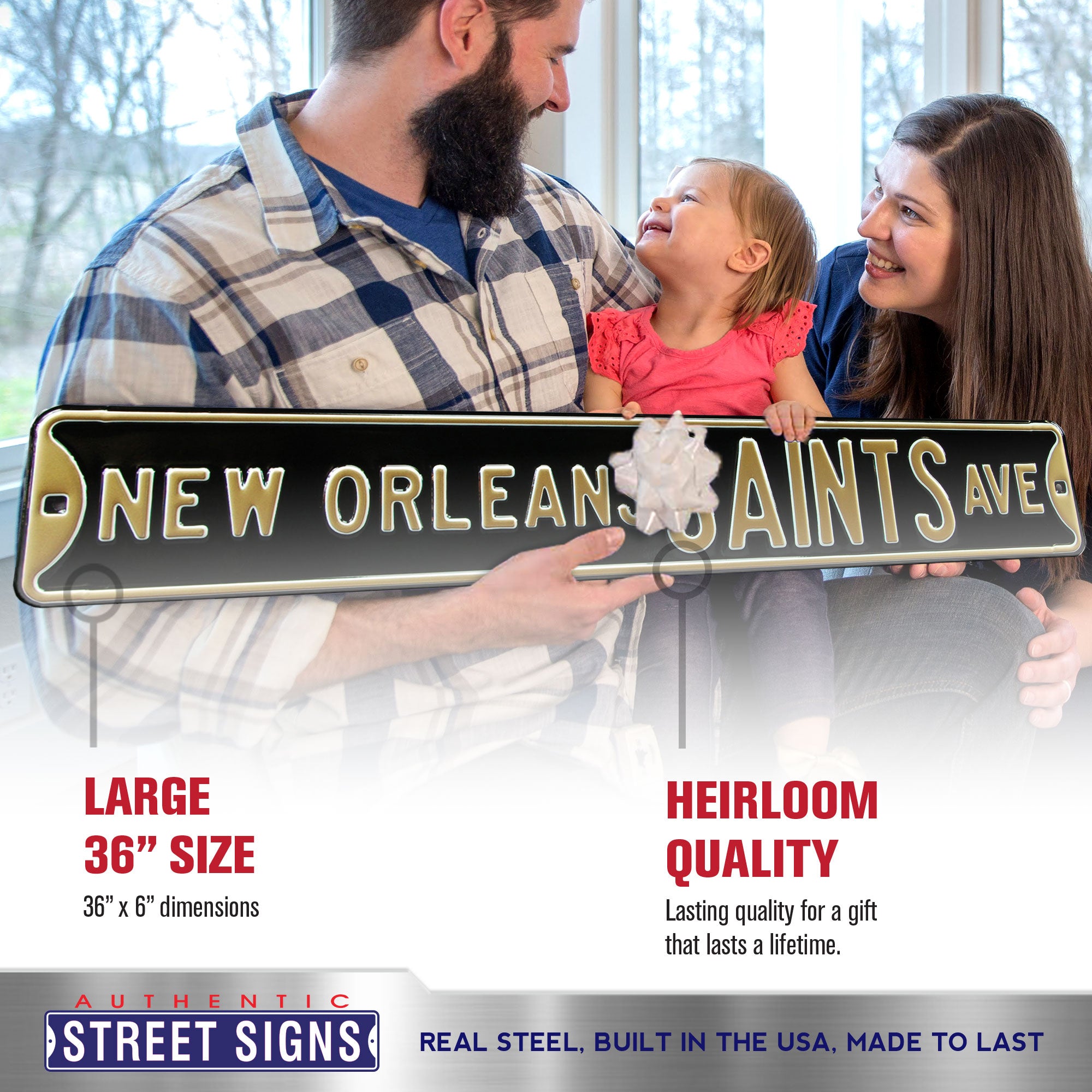 New Orleans Saints - SAINTS AVE - Embossed Steel Street Sign