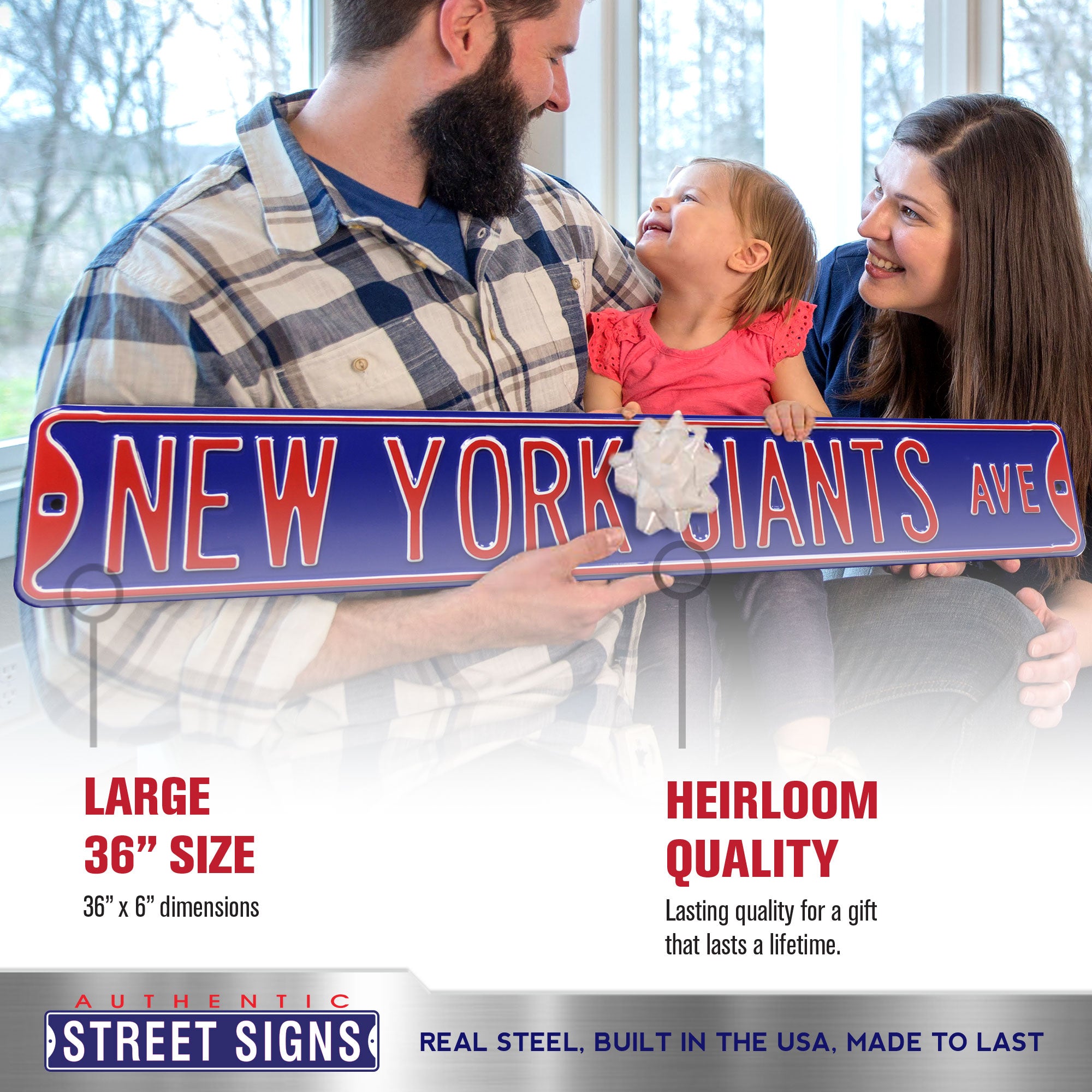 New York Giants - NEW YORK GIANTS AVE - Blue Embossed Steel Street Sign